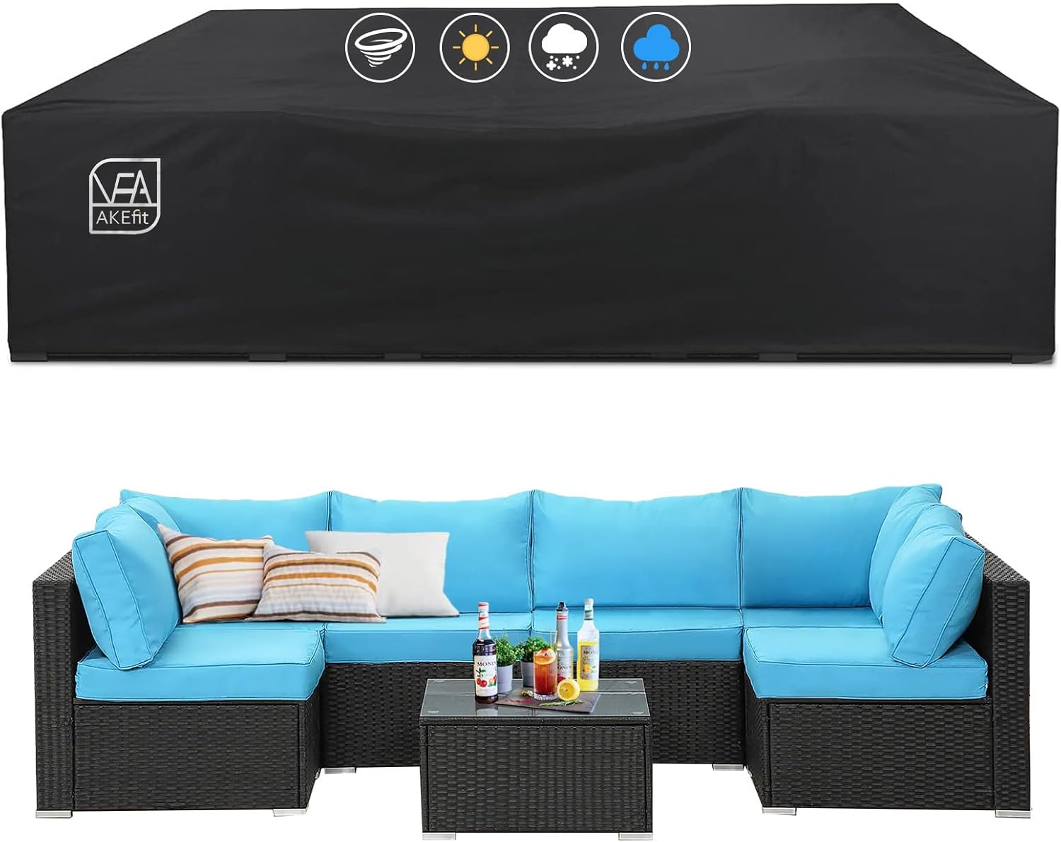 AKEfit Fundas para muebles de patio, 500D resistentes al agua para exteriores cuadradas y rectangulares para mesa de patio y fundas de silla, color
