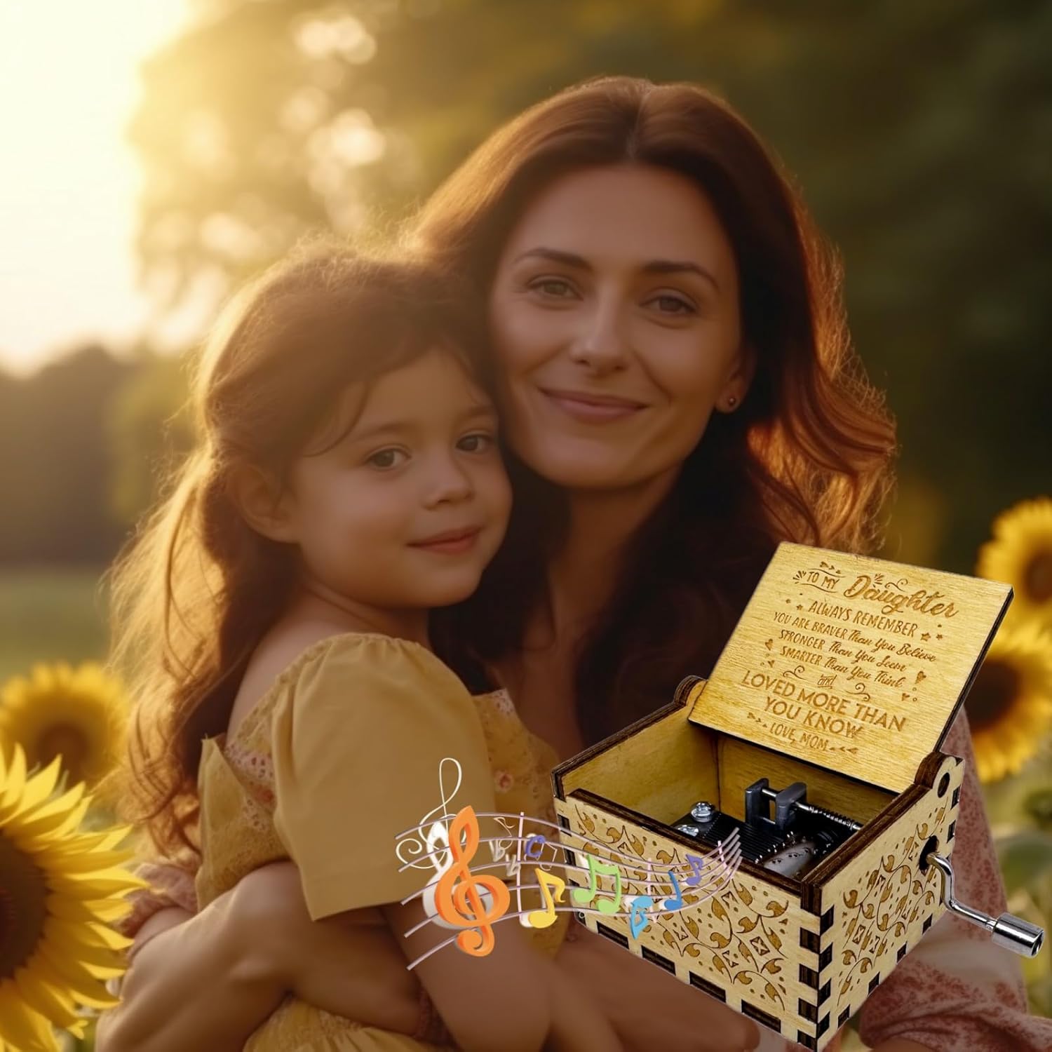 Caja de música You are My Sunshine from Mom to Daughter, manivela clásica grabada, cajas musicales grabadas, regalos de recuerdo para hija de mamá