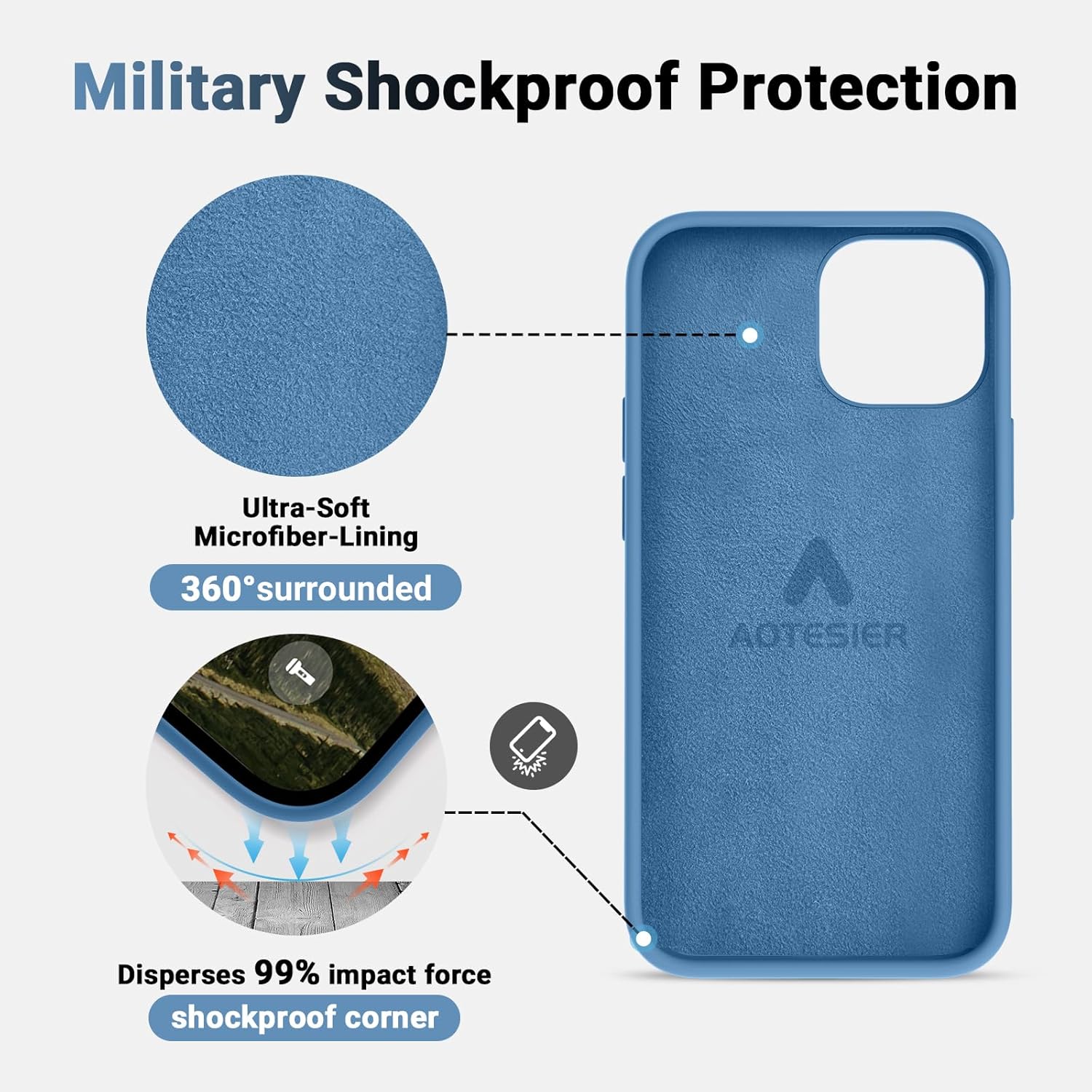 AOTESIER Funda para iPhone 13 Mini, protección militar a prueba de golpes, funda de silicona líquida con forro de microfibra suave antiarañazos,