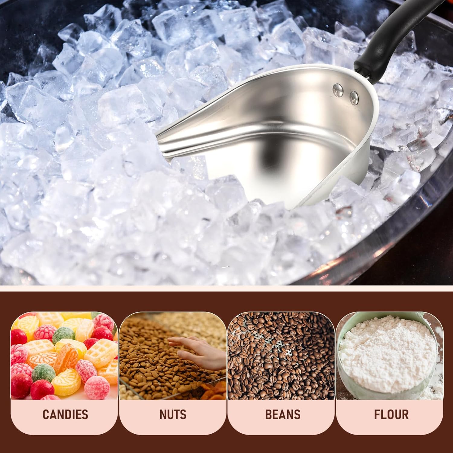 Cuchara de metal para alimentos, pala de acero inoxidable, pala de hielo con parte inferior plana, pala de metal para servir harina, pala resistente