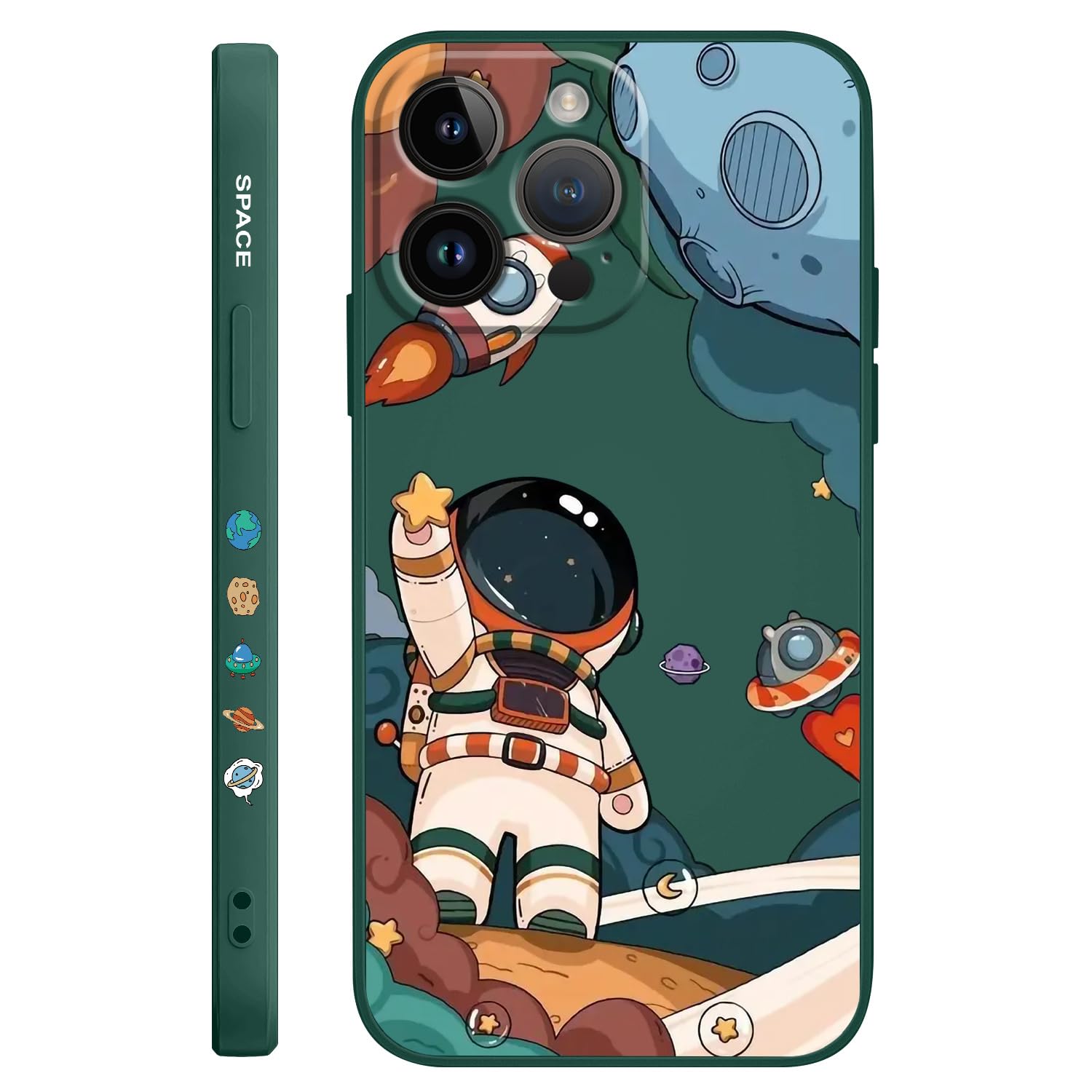 Fundas para iPhone 15 Pro Max, para iPhone 15 Pro Max, funda de astronauta lateral con diseños de patrón creativo de silicona líquida a prueba de