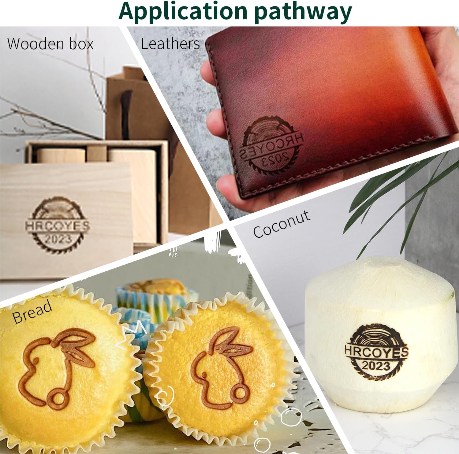 Sello de marca de madera personalizado con logotipo personalizado, sello de quemado de alimentos, pastel, hamburguesa, piel de coco, sello de marca