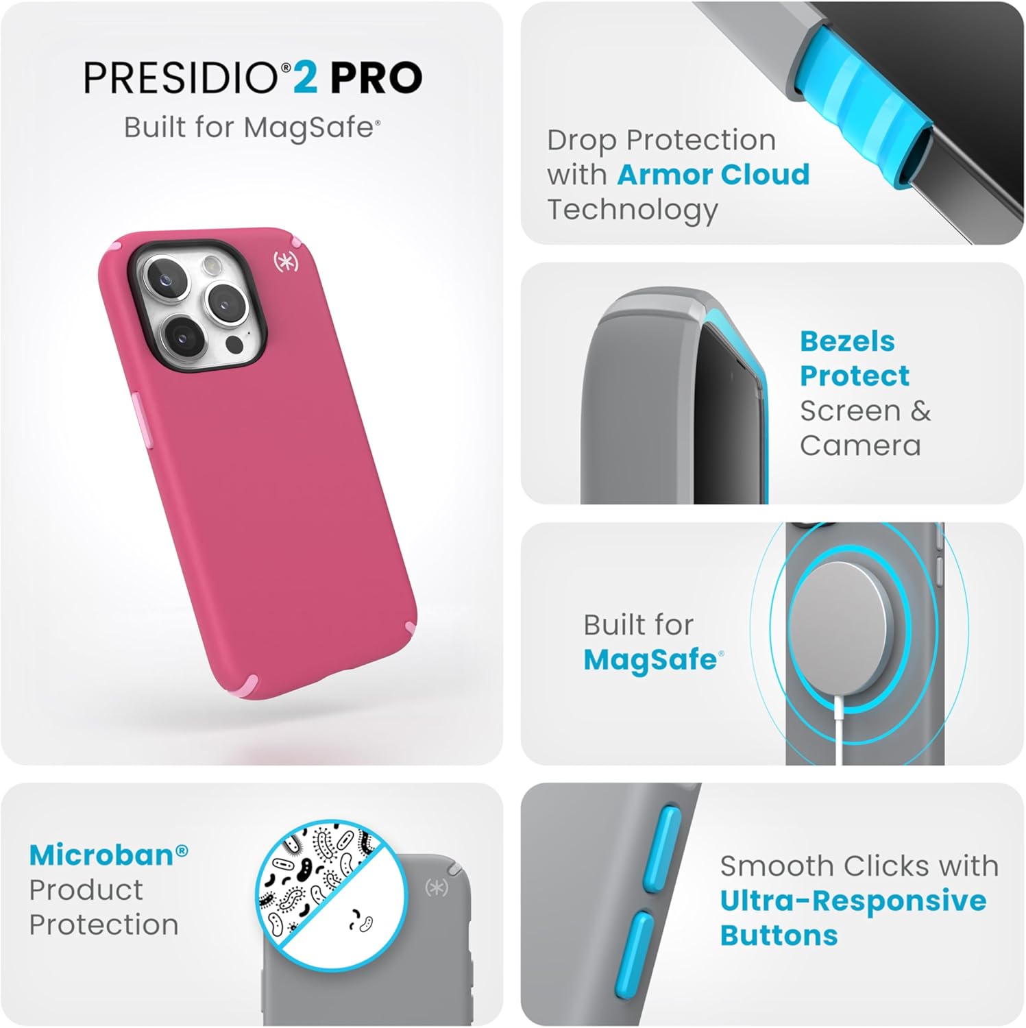 Speck Presidio2 Pro Funda para iPhone 15 Pro, diseñada para MagSafe, protección contra caídas, resistente a los arañazos, suave al tacto, funda para