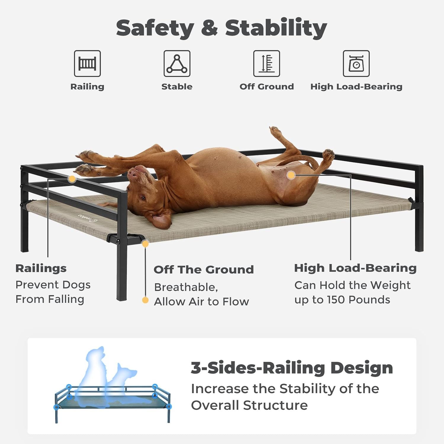 Veehoo Cama elevada de metal para perros, catre elevado para mascotas con malla de textileno lavable a prueba de mordidas, patas antideslizantes y