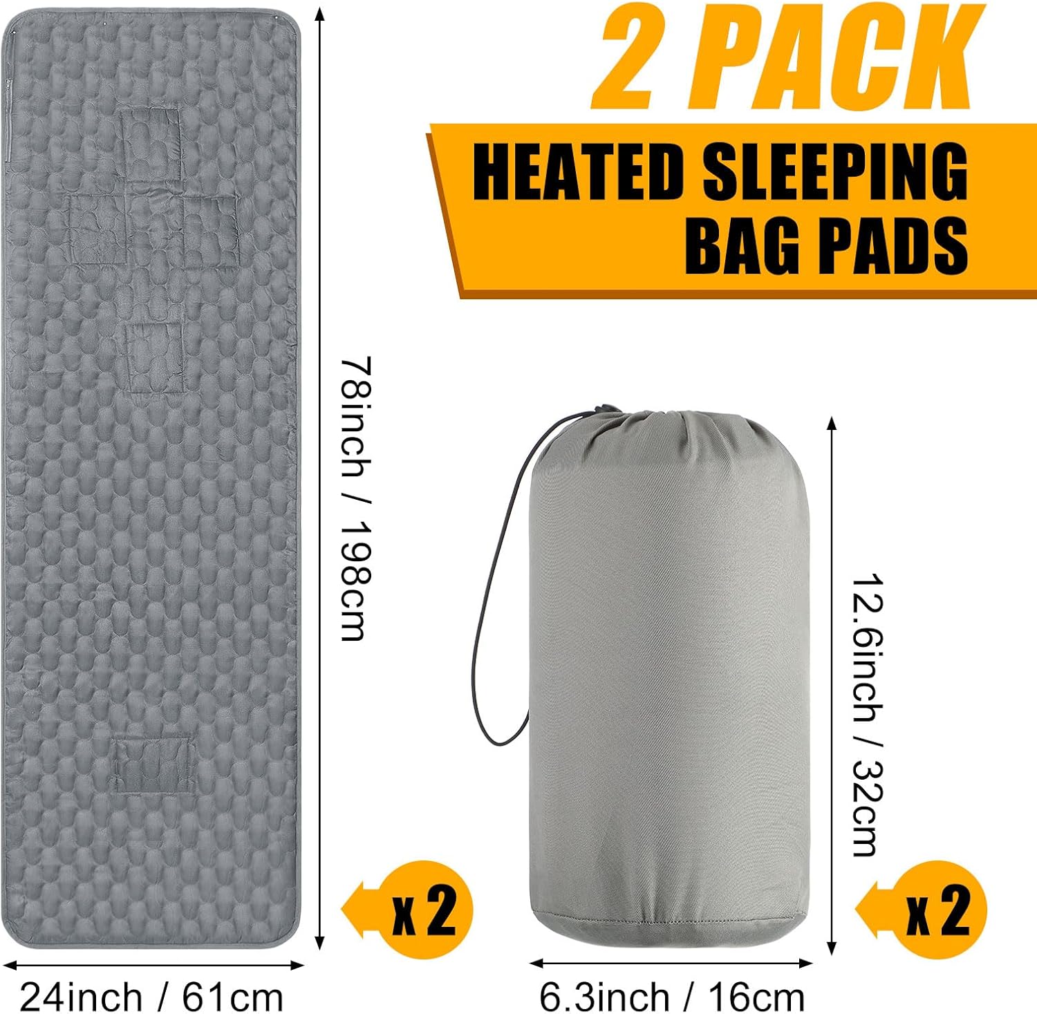 Newwiee 2 almohadillas para saco de dormir con calefacción de 5 V, soporte de alimentación USB, saco de dormir de 78 x 24 pulgadas, calentador de