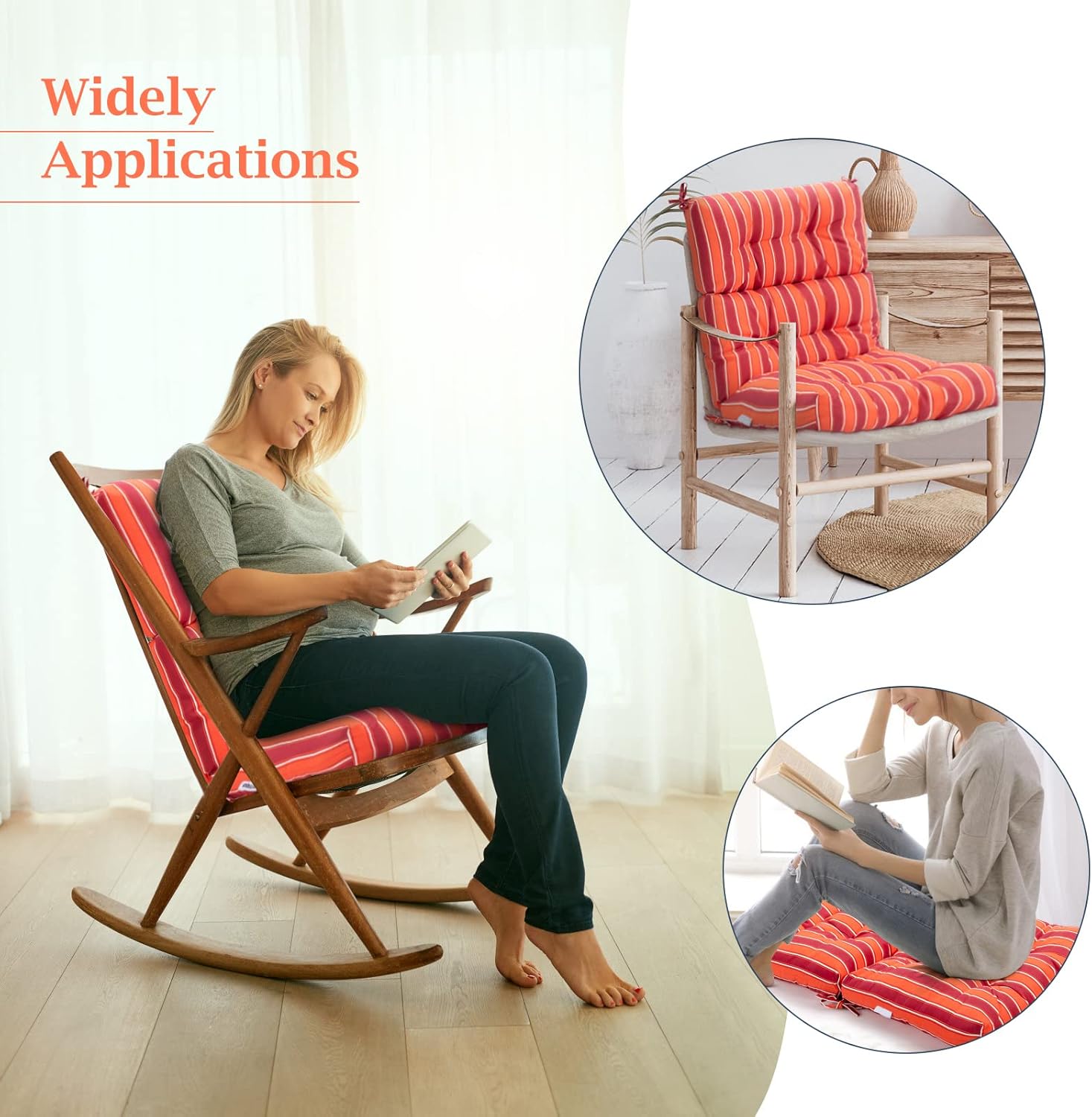 Graffy Cojines para sillas de exterior de 45 x 22 x 4.5 pulgadas, cojín de asiento de respaldo alto con lazos, almohadillas de repuesto impermeables