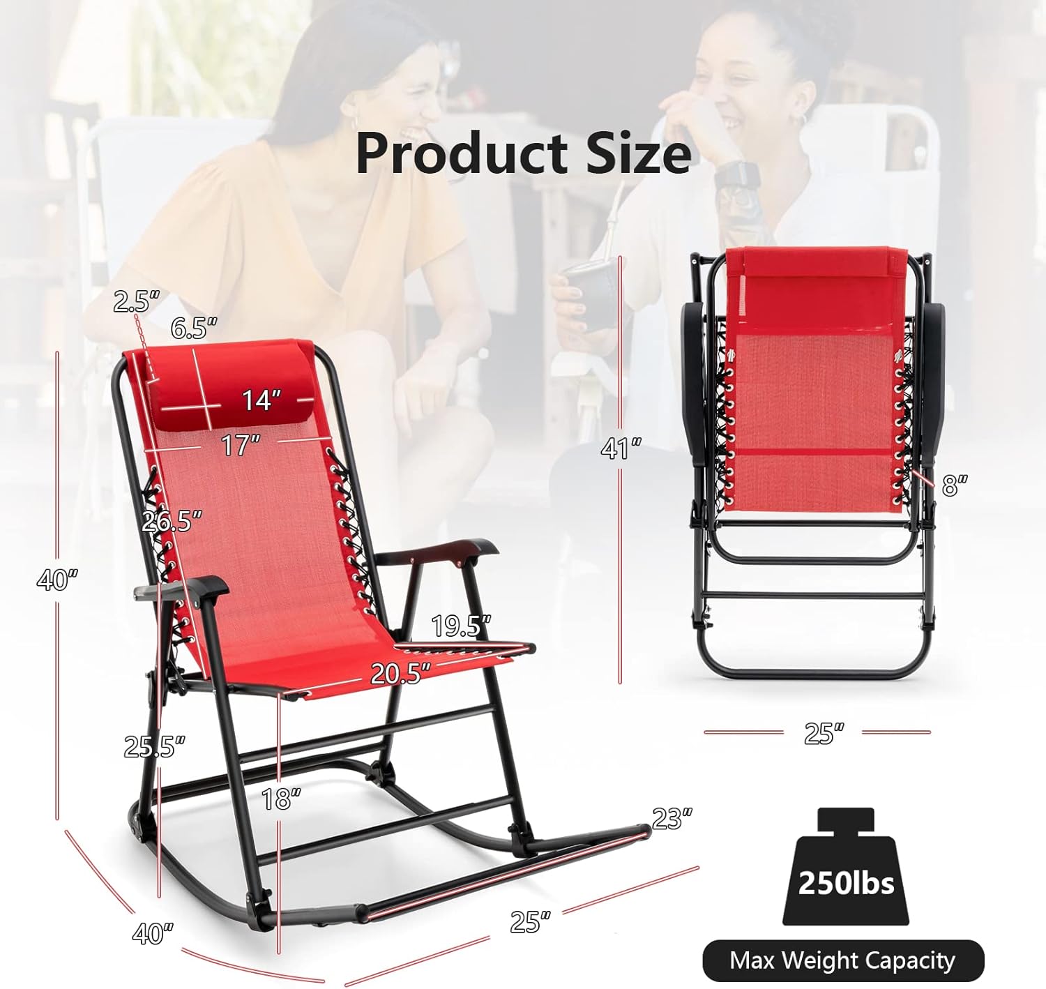 S AFSTAR Safstar – Juego de 2 mecedoras para patio, sillas mecedoras plegables con cómoda almohada y reposabrazos ergonómicos, reposapiés