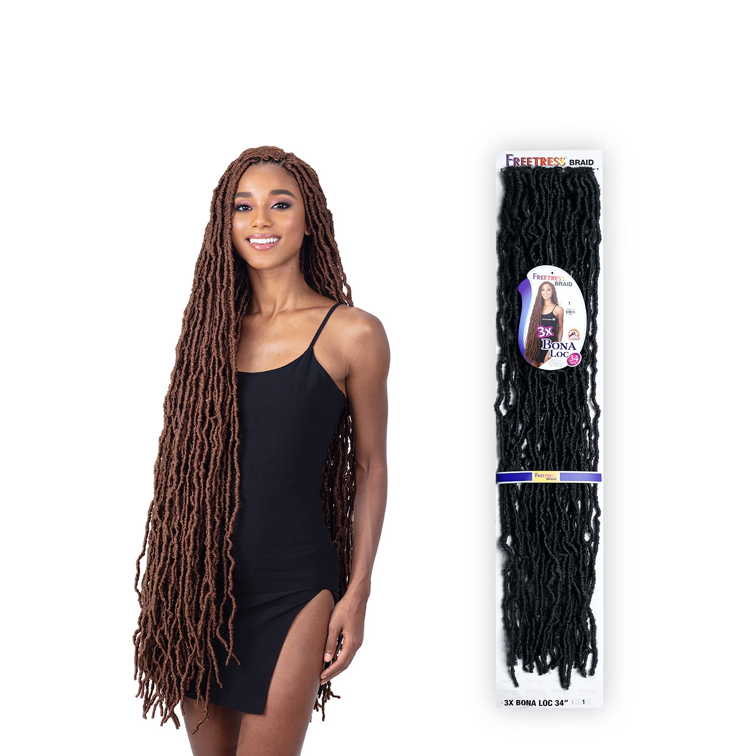 FreeTress – Trenzas de ganchillo 3X Bona Loc de 34 pulgadas (1 paquete, 1B)