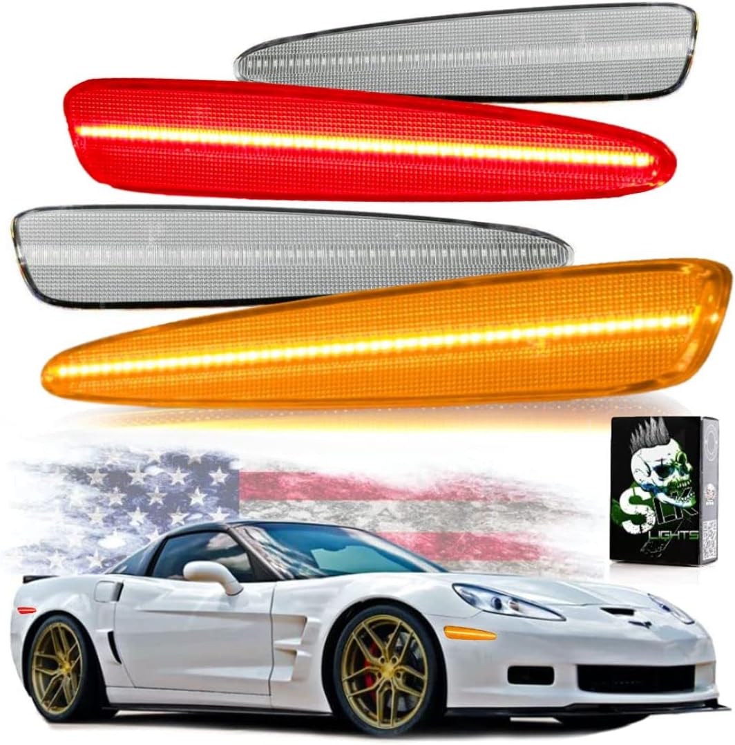 SLK – Luces LED de posición laterales para Chevrolet C6 Corvette 2005-2013 ámbar LED frontal y rojo trasero C6 luces de marcador reemplazan las