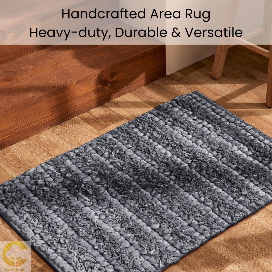 Comfy-co Alfombra de área de granja  Alfombra de trapo hecha a mano  Alfombra antideslizante para dormitorio, sala de estar, cocina, dormitorio,