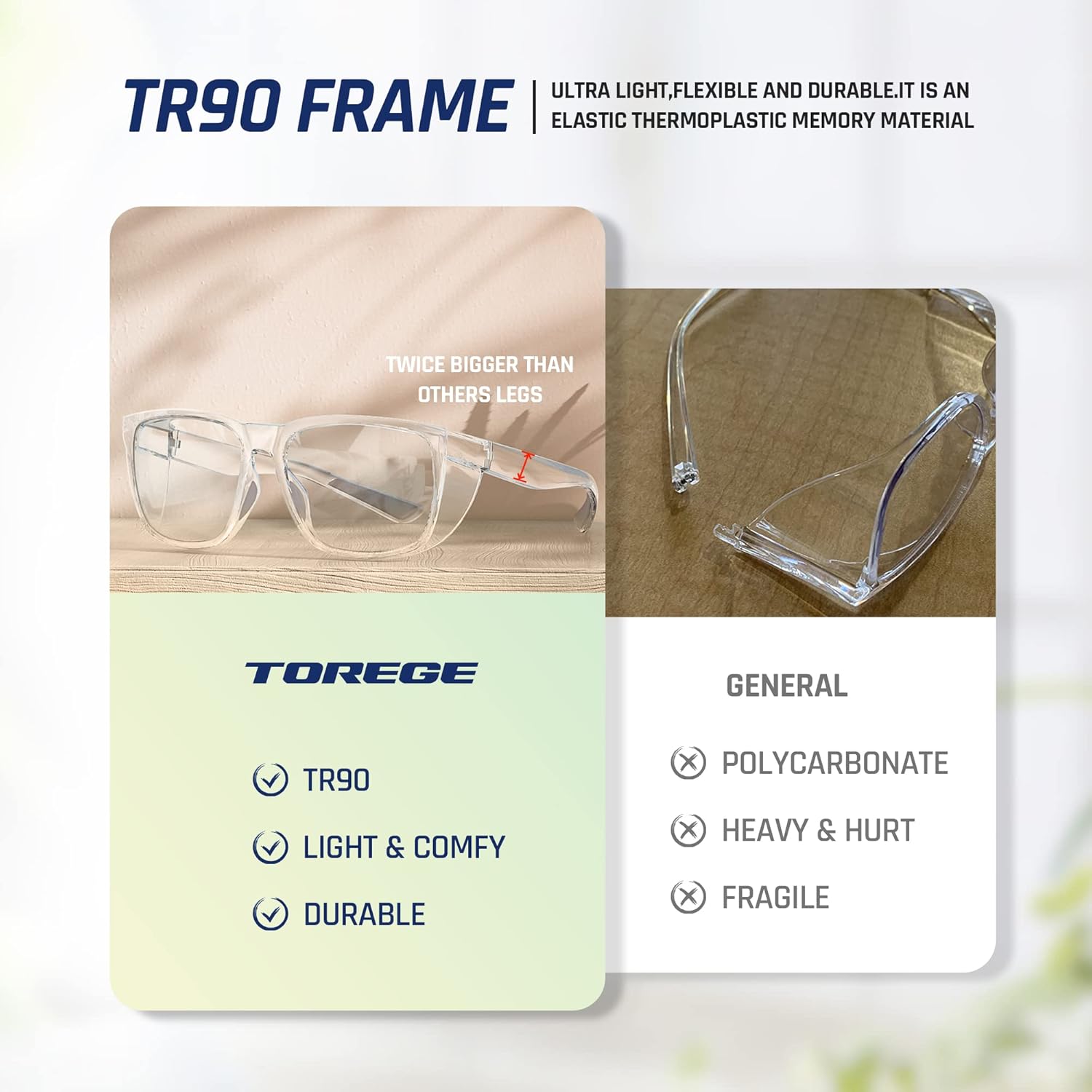 TOREGE Gafas de seguridad, elegantes gafas de seguridad para los ojos, antivaho y resistentes a los arañazos con lentes de luz azul para hombres