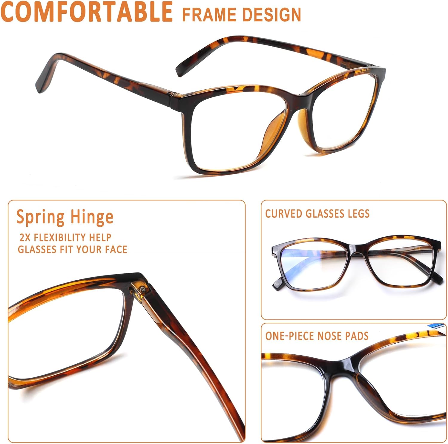 NORPERWIS Gafas de lectura con bisagra de resorte para mujeres y hombres, anteojos cuadrados con bloqueo de luz azul