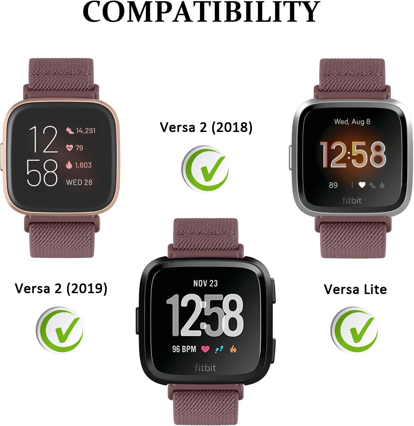 AK Banda elástica compatible con Fitbit Versa 2 BandasFitbit Versa Bandas para mujeres y hombres, correas de nailon elásticas suaves ajustables para