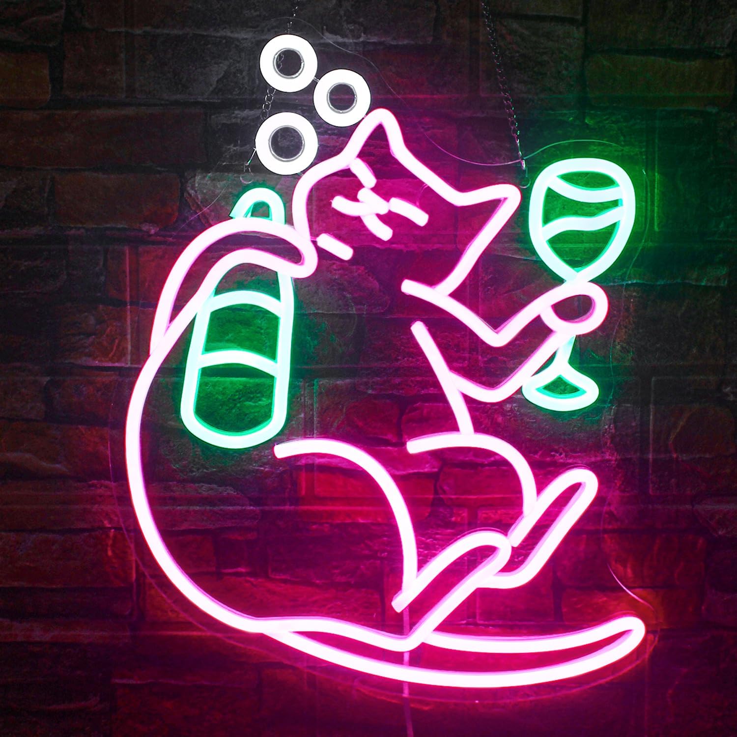 NOSUN Letrero de neón de cerveza de gato, divertidos letreros de neón para decoración de pared, letrero LED de gato regulable, letreros de barra de