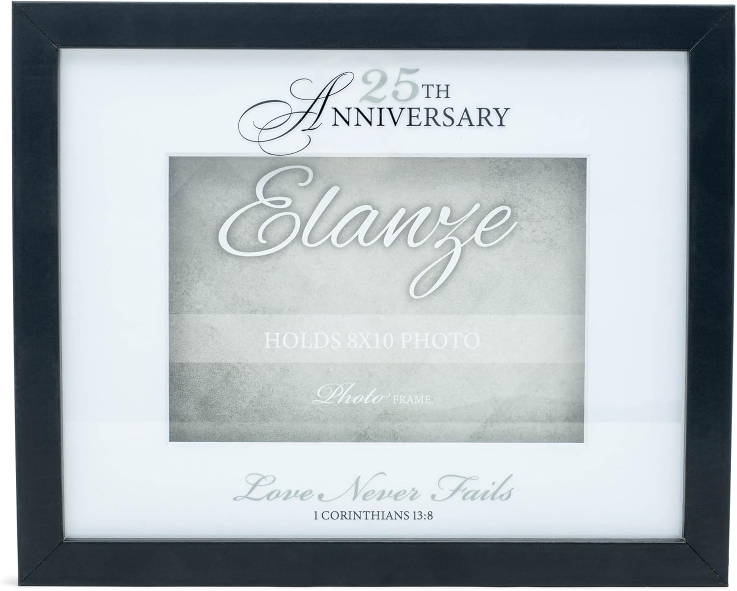 Elanze Designs 25th Anniversary Love Never Fails – Marco de fotos de madera negra (8 x 10 pulgadas)