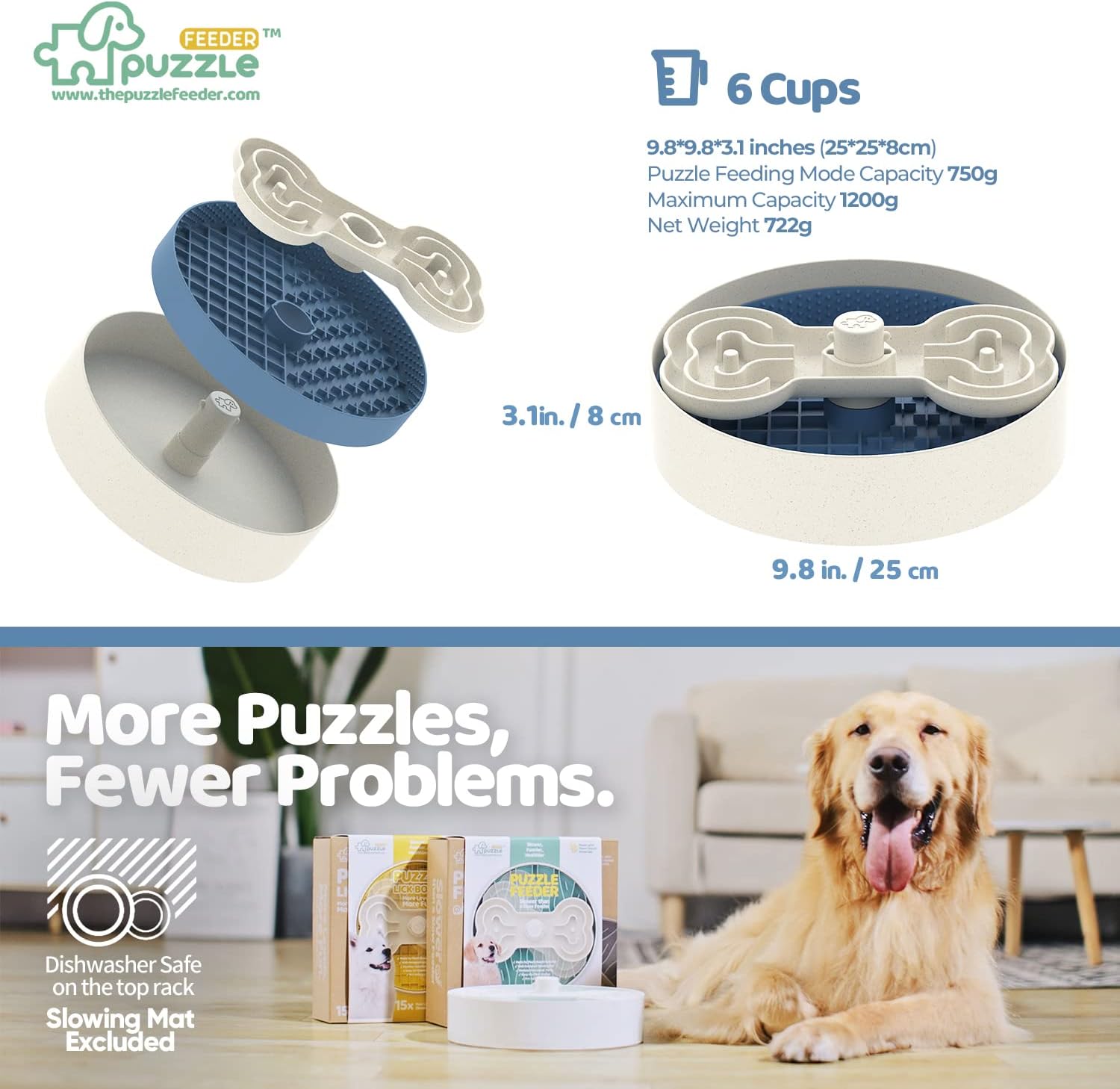 Cuenco para perros, azul, área de lamer de 9.8 pulgadas, sin BPA, antideslizante, reduce la ansiedad, se adapta a múltiples tipos de alimentos