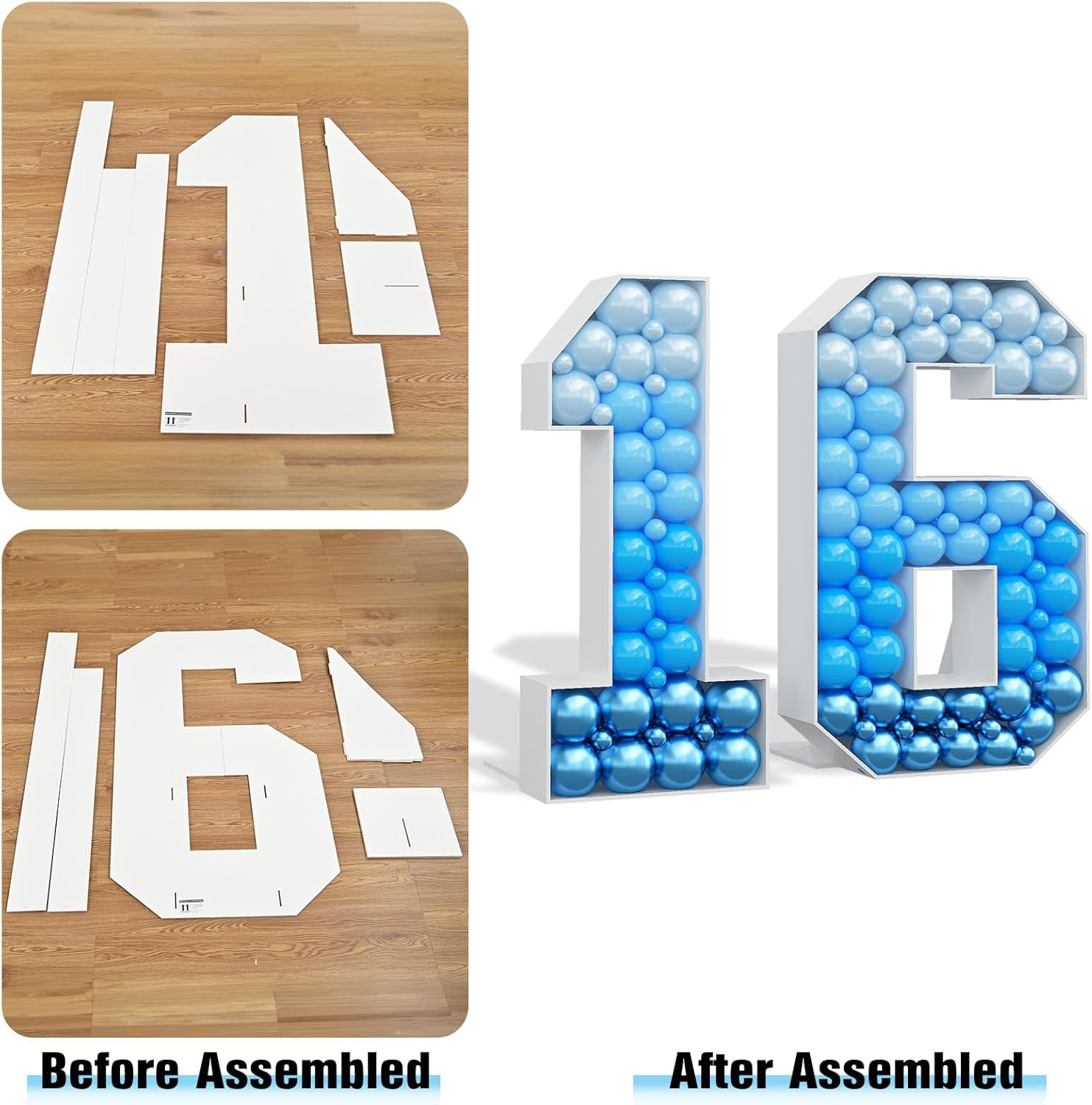 Números de mosaico para globos del número 16, marco de globos de 4 pies, números de marquesina grandes, kit de números de cartón grandes, kit de