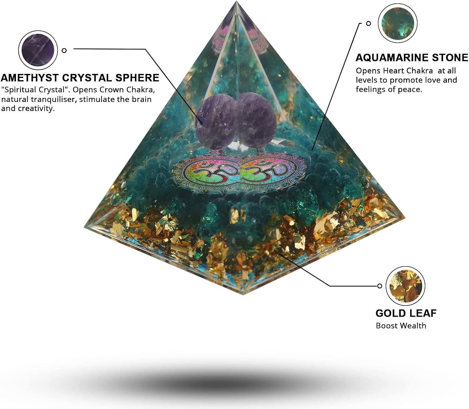 Cristal de pirámide de orgón de chakras, pirámide de cristal EMF para decoración de cristales curativos, pirámide de orgón de amatista (chakra de