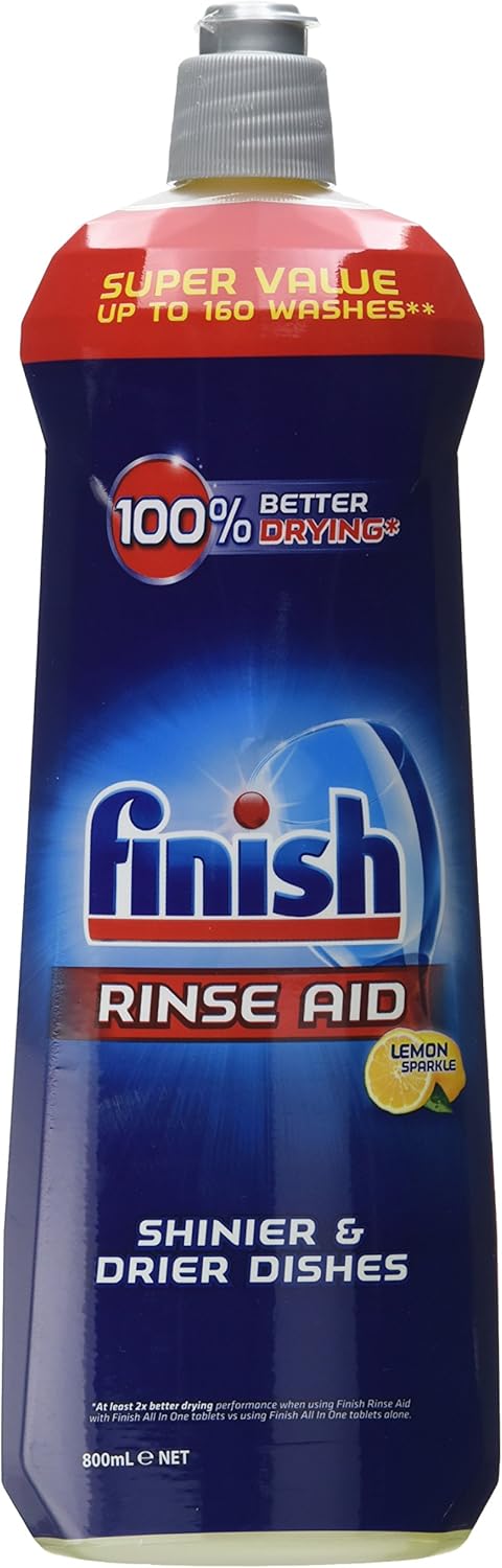 Finish Rinse Aid – Lavavajillas de secado 100% mejor, brillo de limón, 27.1 fl oz