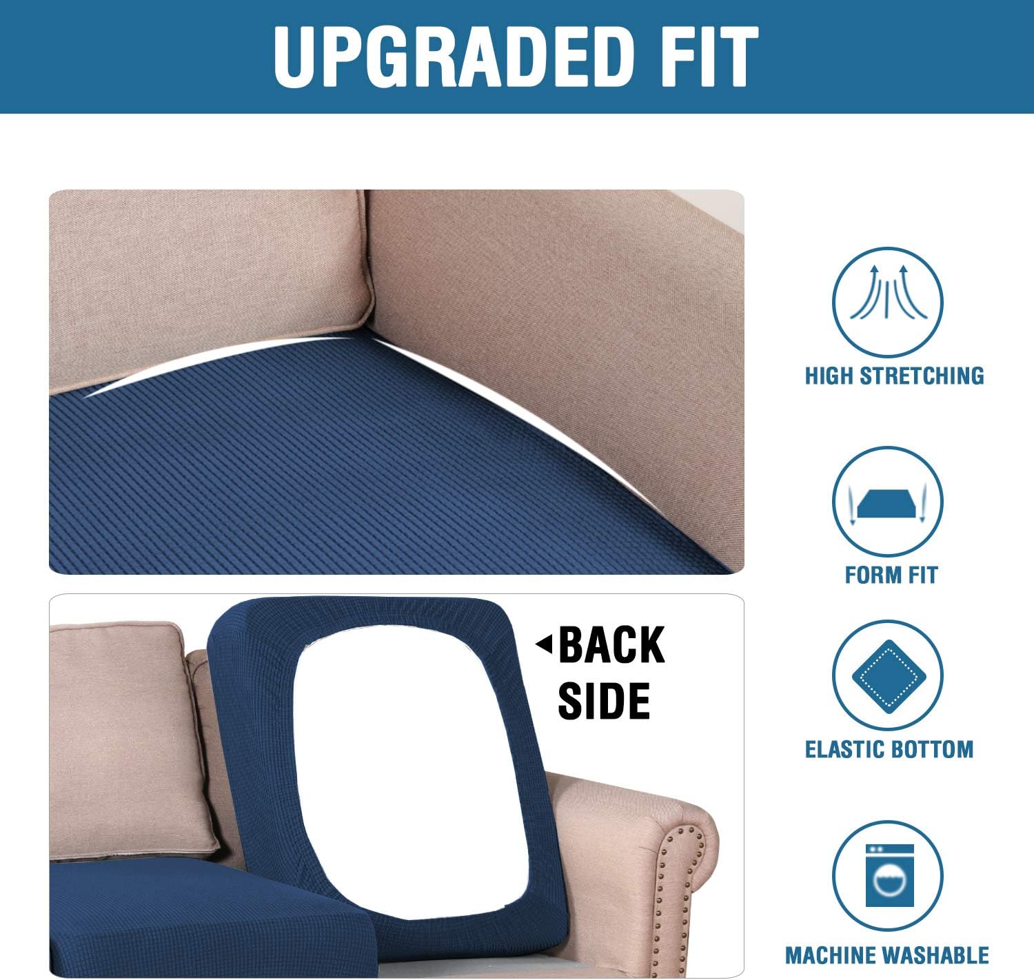 H.VERSAILTEX – Fundas de cojín para asiento individual de sofá, súper elásticas, grueso tejido de sarga texturizado jacquard