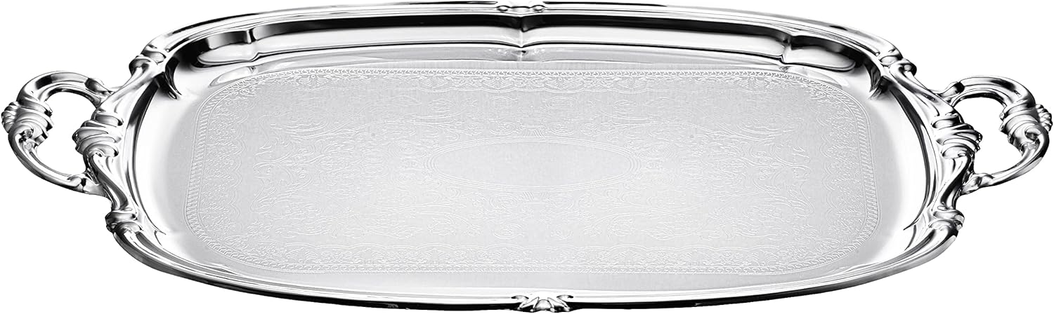 TigerChef – Bandeja de acero cromado con asas de 19.5 x 12.5 pulgadas para comer, platos para servir para fiestas, platos rectangulares para fiestas