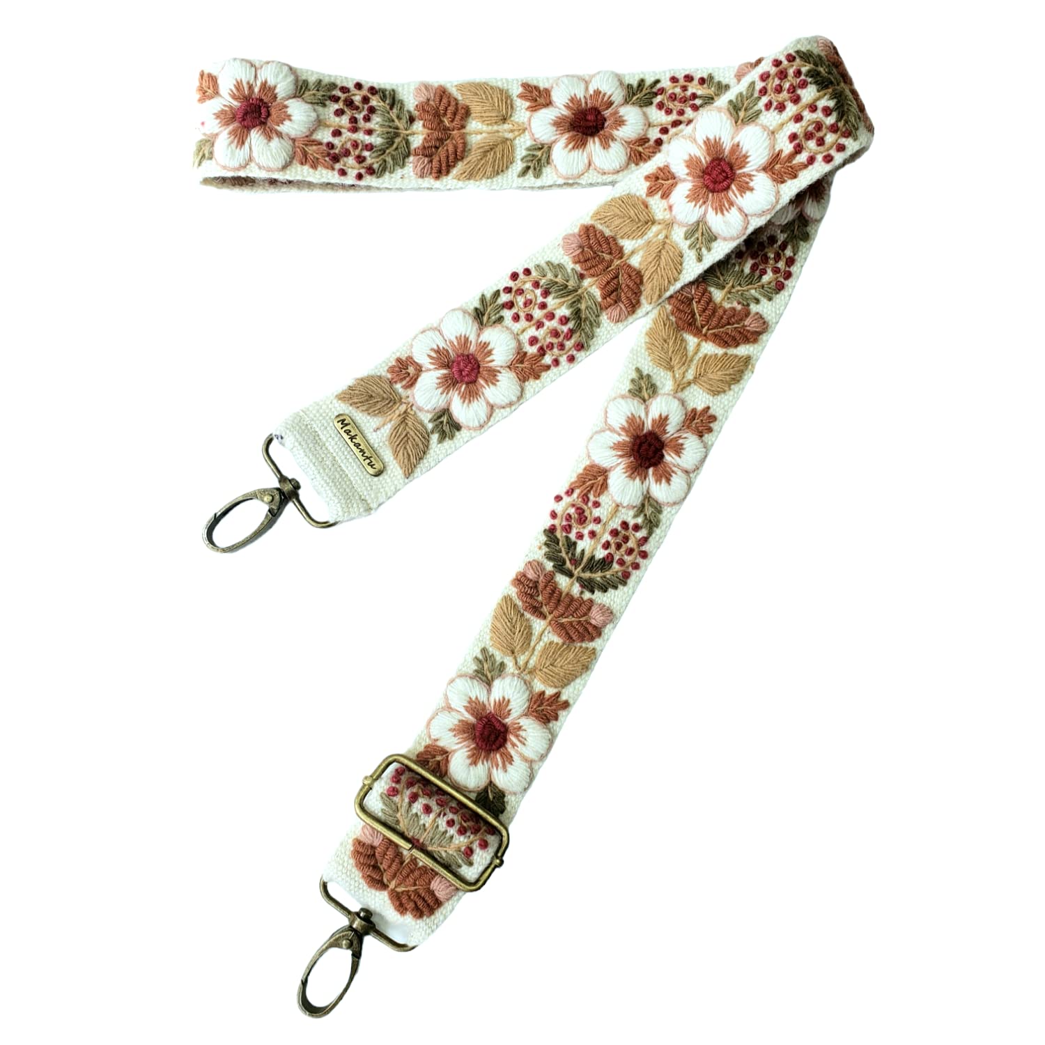 Ivory strap, ivory flowers, embroidered bag strap, camera strap, adjustable bag, shoulder bag, peruvian handmade, dark beige flower, ethnic, boho,