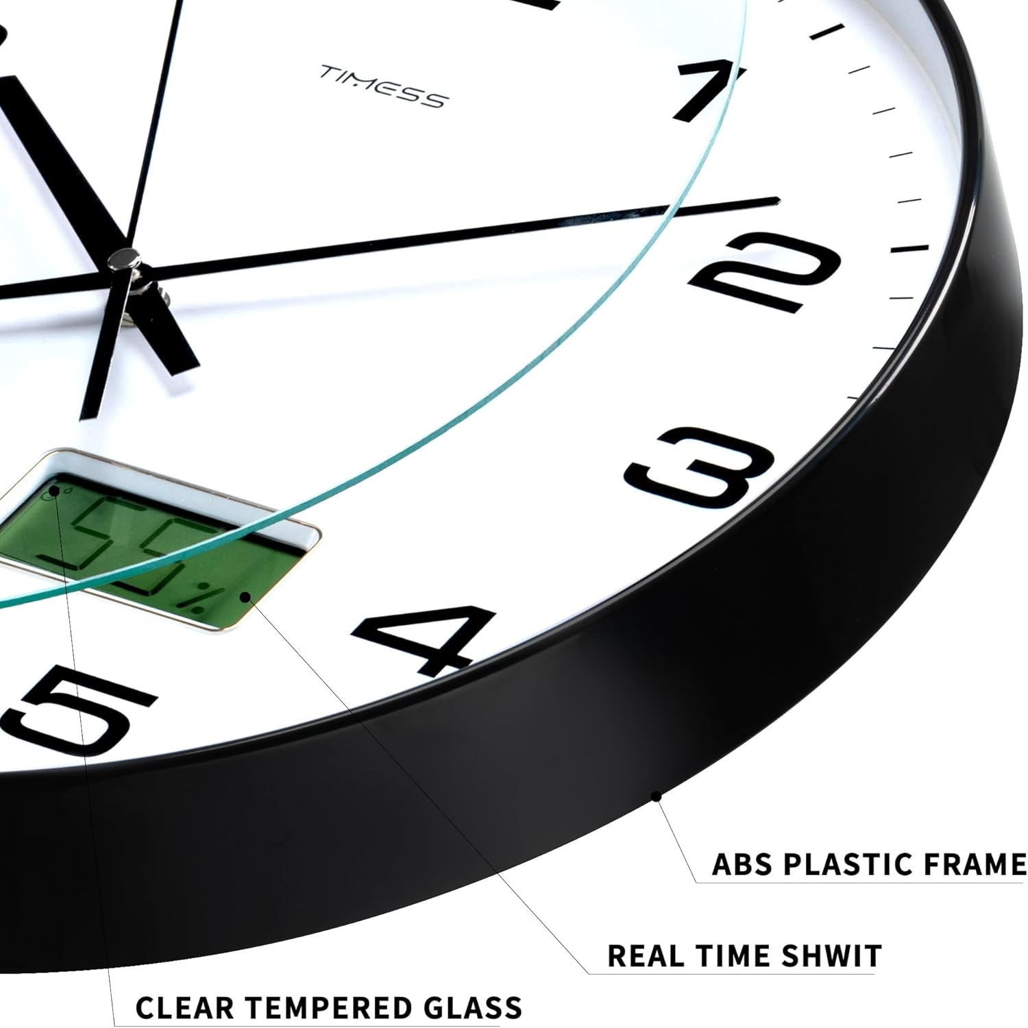 Reloj de pared, esfera grande de 14 pulgadas, silencioso, funciona con pilas, analógico con pantalla LCD dual para temperatura y humedad