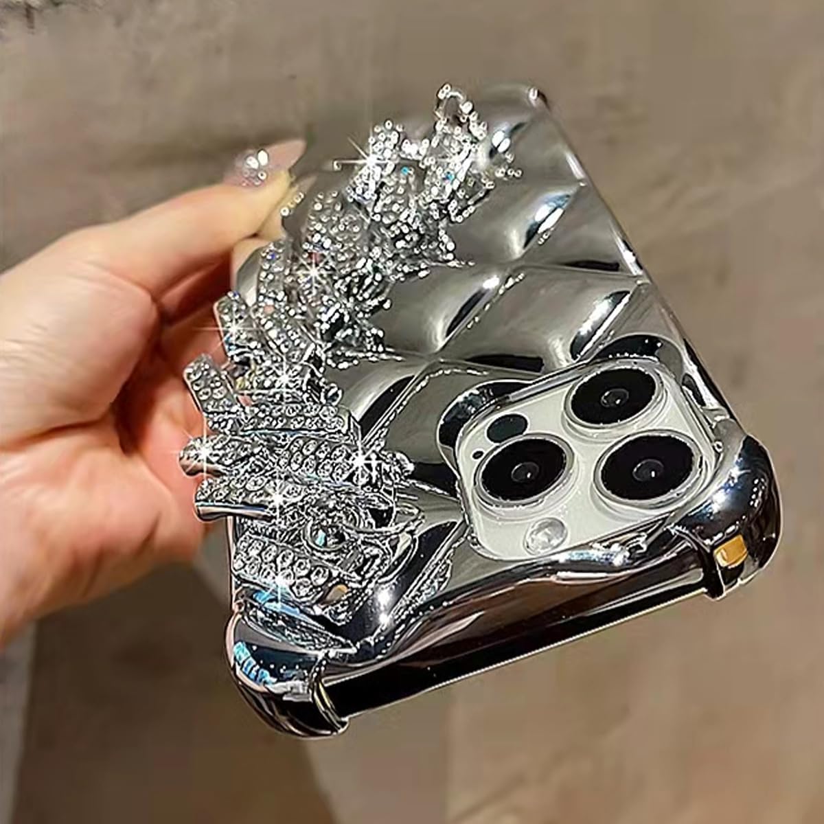 Funda protectora para iPhone 15 Pro Max con purpurina y lazo para correa para la muñeca, bonita funda protectora de silicona brillante y suave a