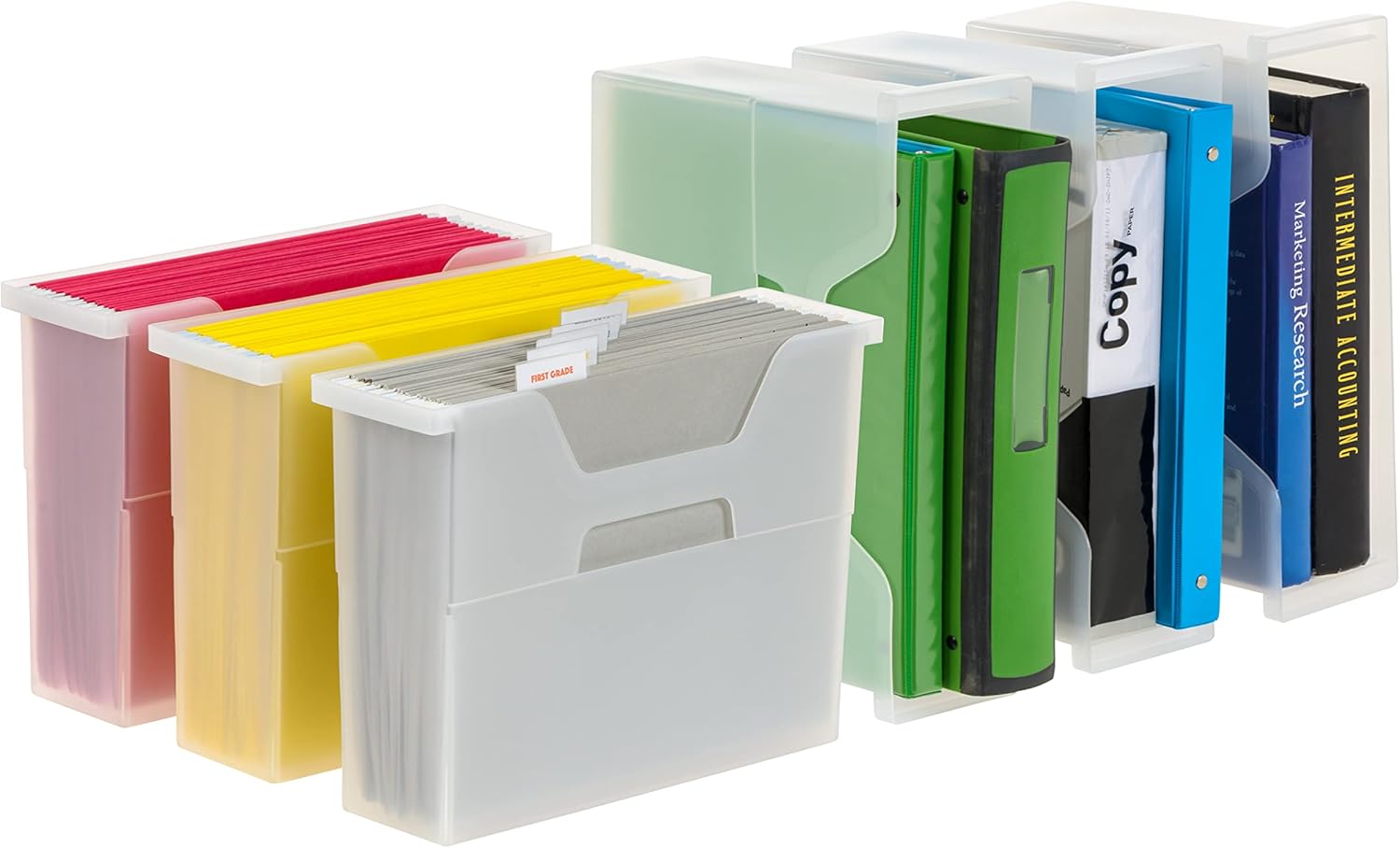IRIS Caja de archivos de escritorio portátil pequeña de Estados Unidos con tapa abierta, paquete de 6, asas laterales, carpetas de archivos