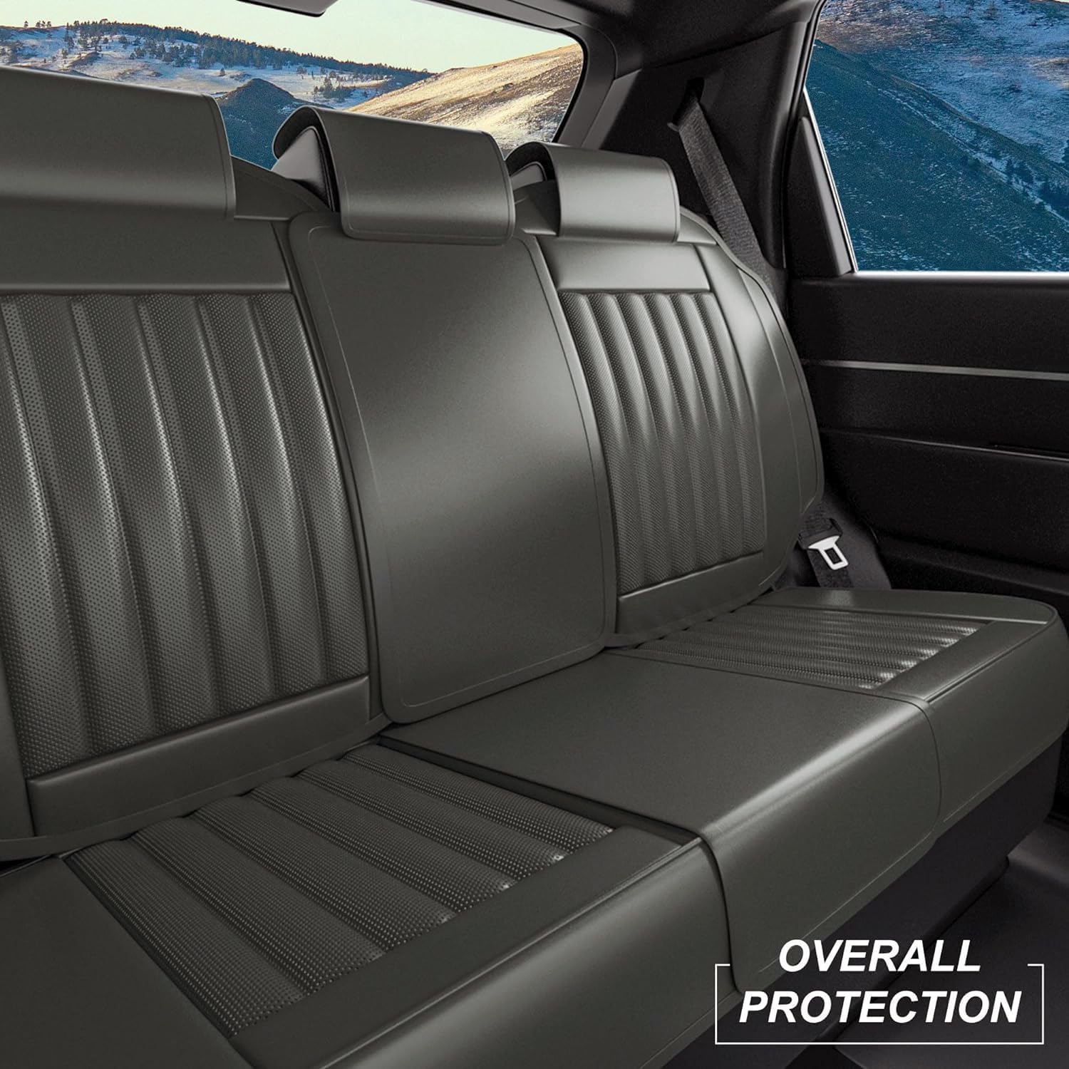 FEELON Fundas de asiento trasero de automóvil de 3 piezas, protectores de asiento trasero de automóvil de piel napa impermeables, ajuste interior