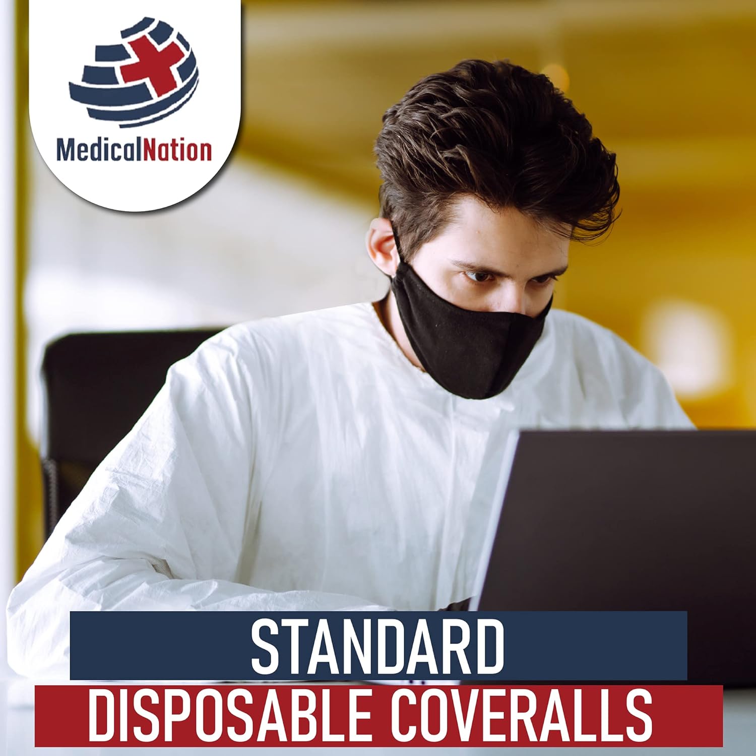 Medical Nation Trajes de materiales peligrosos  Paquete de 25 unidades, mediano  Overol protector desechable, resistente de cuerpo completo, traje