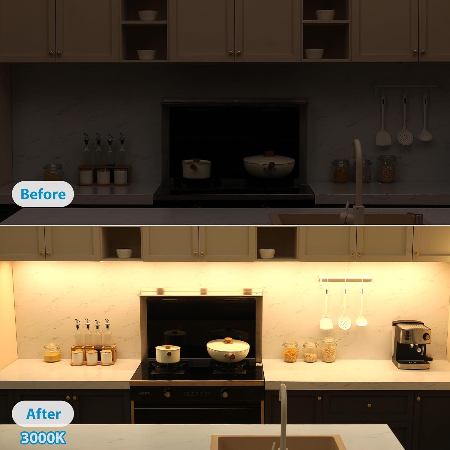 Litever Kit de iluminación para debajo del gabinete, 6 barras de luz LED de 12 pulgadas. Súper brillante regulable enlazable para cocina, debajo del