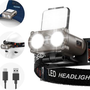 Smiling Shark Luz LED con clip, faro USB recargable impermeable con 2 tipos de luz blanca y roja compacta y portátil con sensor de movimiento para Smiling Shark Luz LED con clip, faro USB recargable impermeable con 2 tipos de luz blanca y roja compacta y portátil con sensor de movimiento para