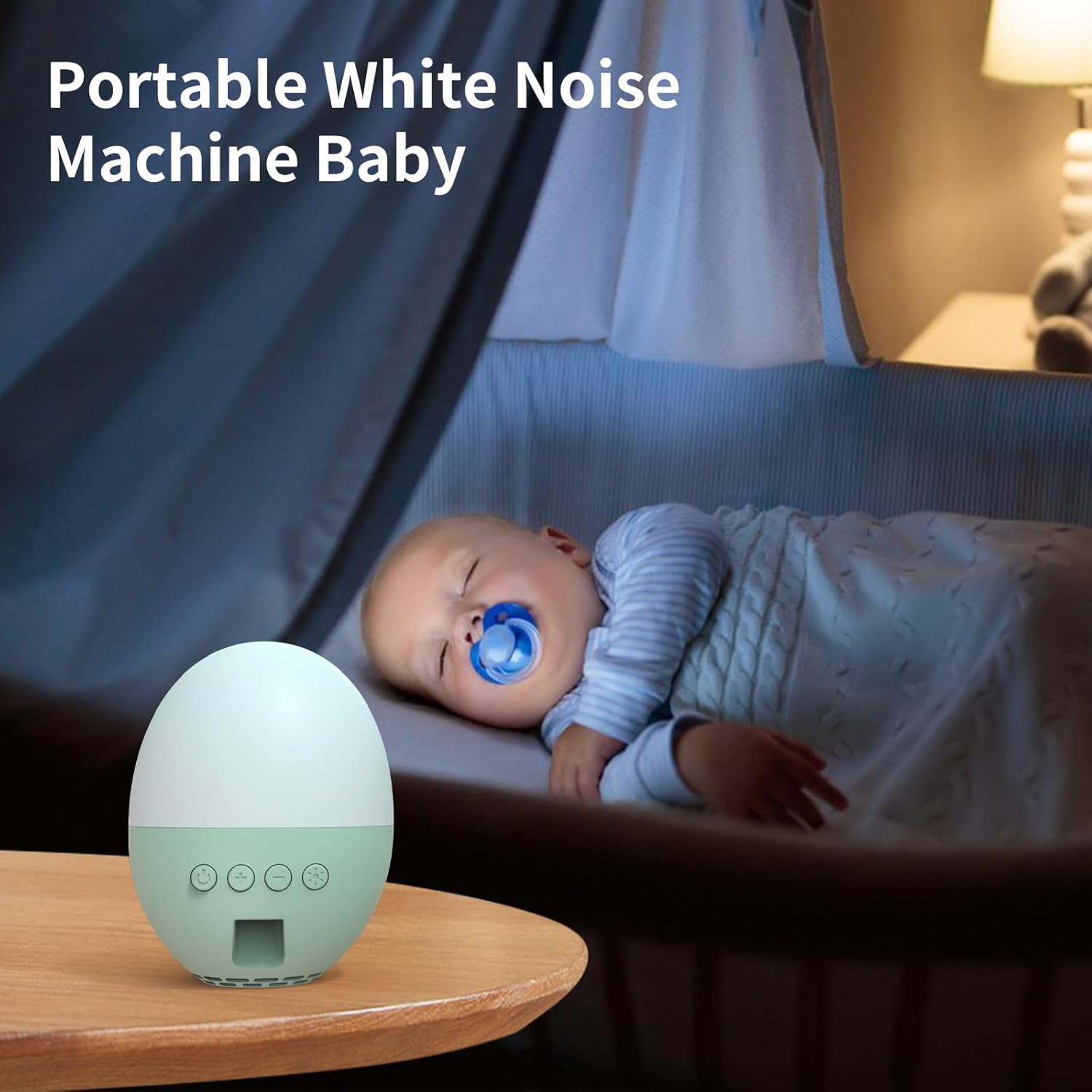 Máquina de sonido inalámbrica, máquina de ruido blanco bebé, máquina portátil de ruido blanco con luz nocturna de 5 colores, 13 sonidos relajantes y