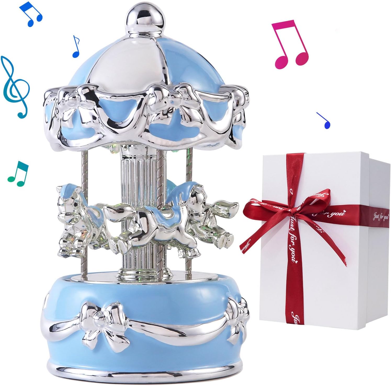 LMMIUU Caja de música de carrusel envuelta para regalo, carrusel musical de cerámica con luces que cambian de color, cajas de música para niñas,