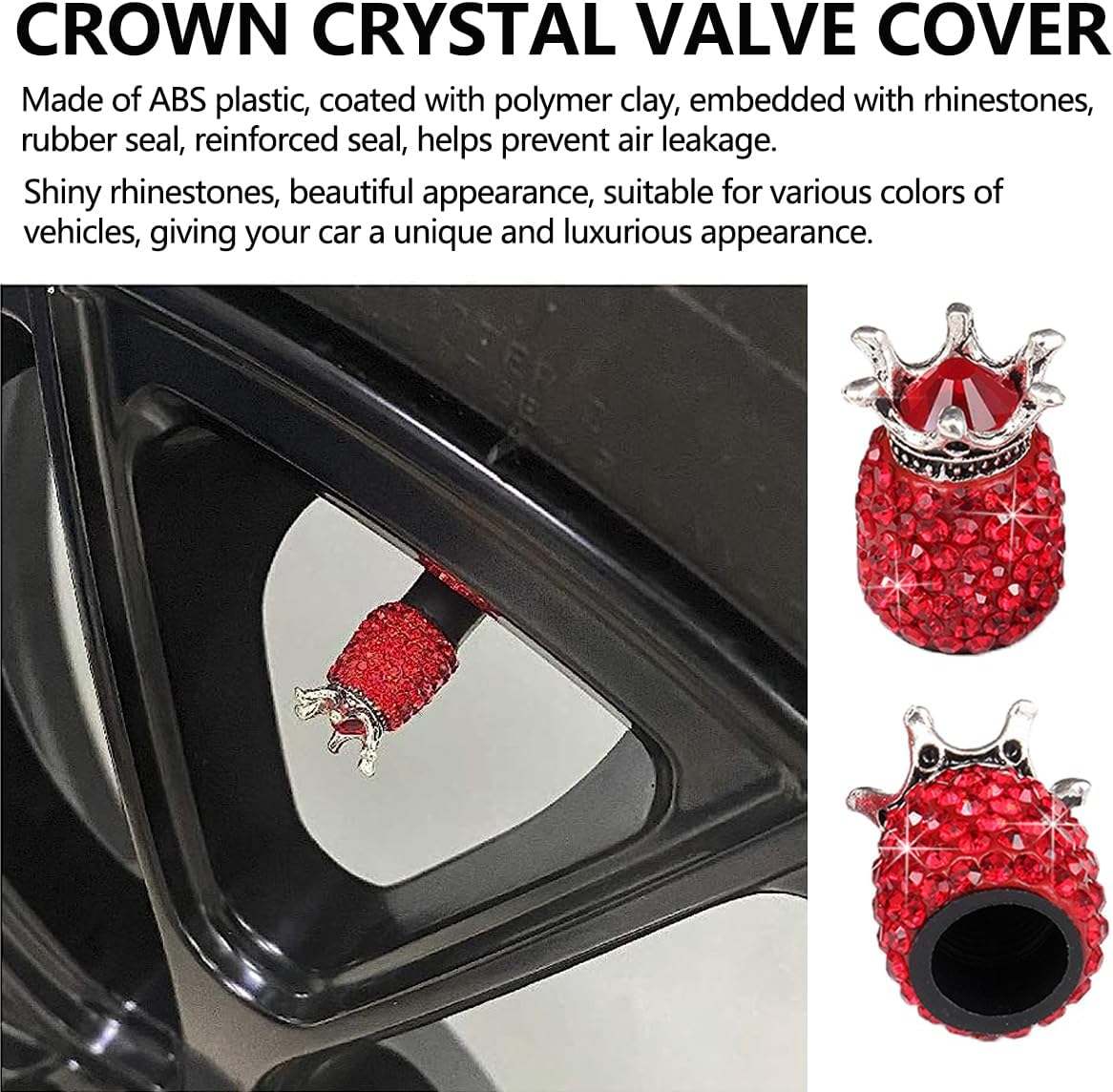 4 tapas de vástago de válvula de neumático de automóvil, hechas a mano, cubiertas de goma con diamantes de imitación, atractivos accesorios