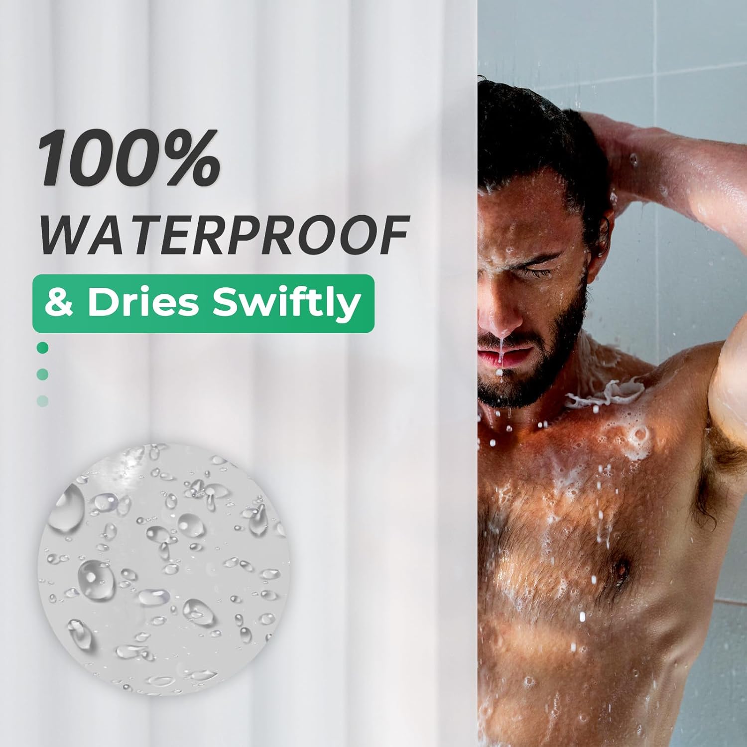 AmazerBath – Cortina de ducha de plástico, 70 x 72 pulgadas, cortina de ducha esmerilada de plástico, impermeable, pesada, gruesa, con 3 piedras