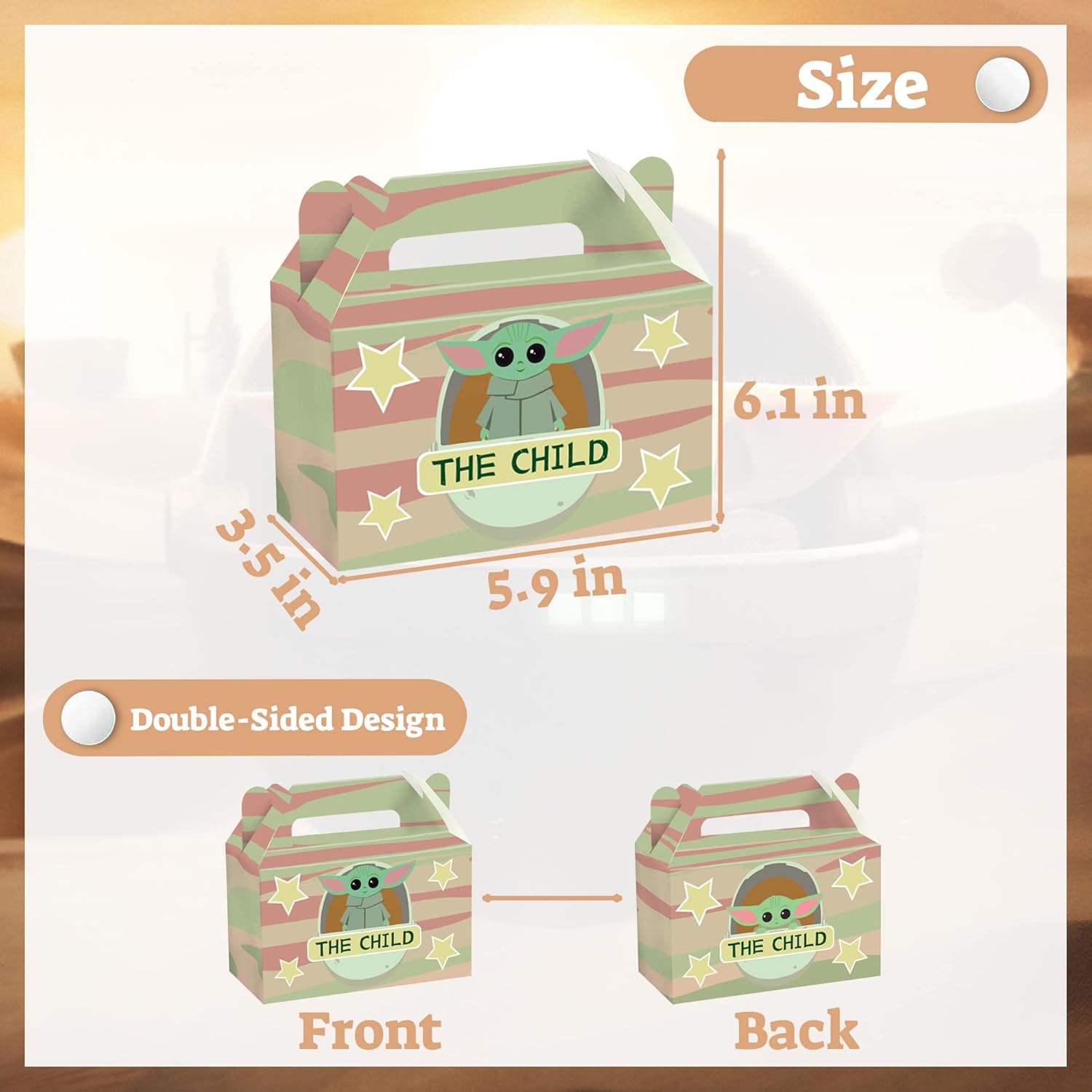 DOCOKY Caja de regalo de suministros para fiesta de cumpleaños de Yoda, decoración de fiesta de Yoda para bebé, caja de dulces de papel, recuerdos