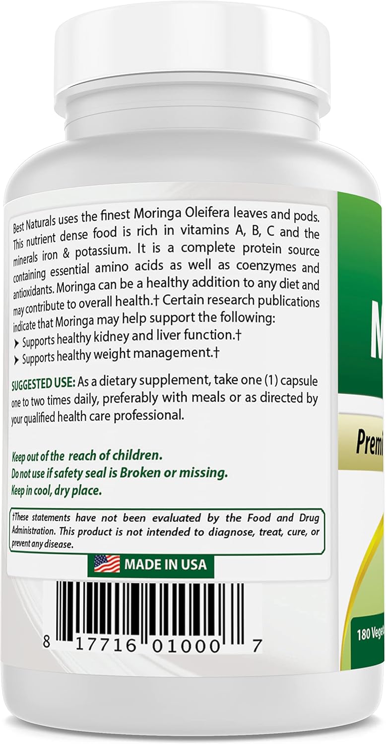 Best Naturals Moringa 500 mg 180 Cápsulas Vegetarianas