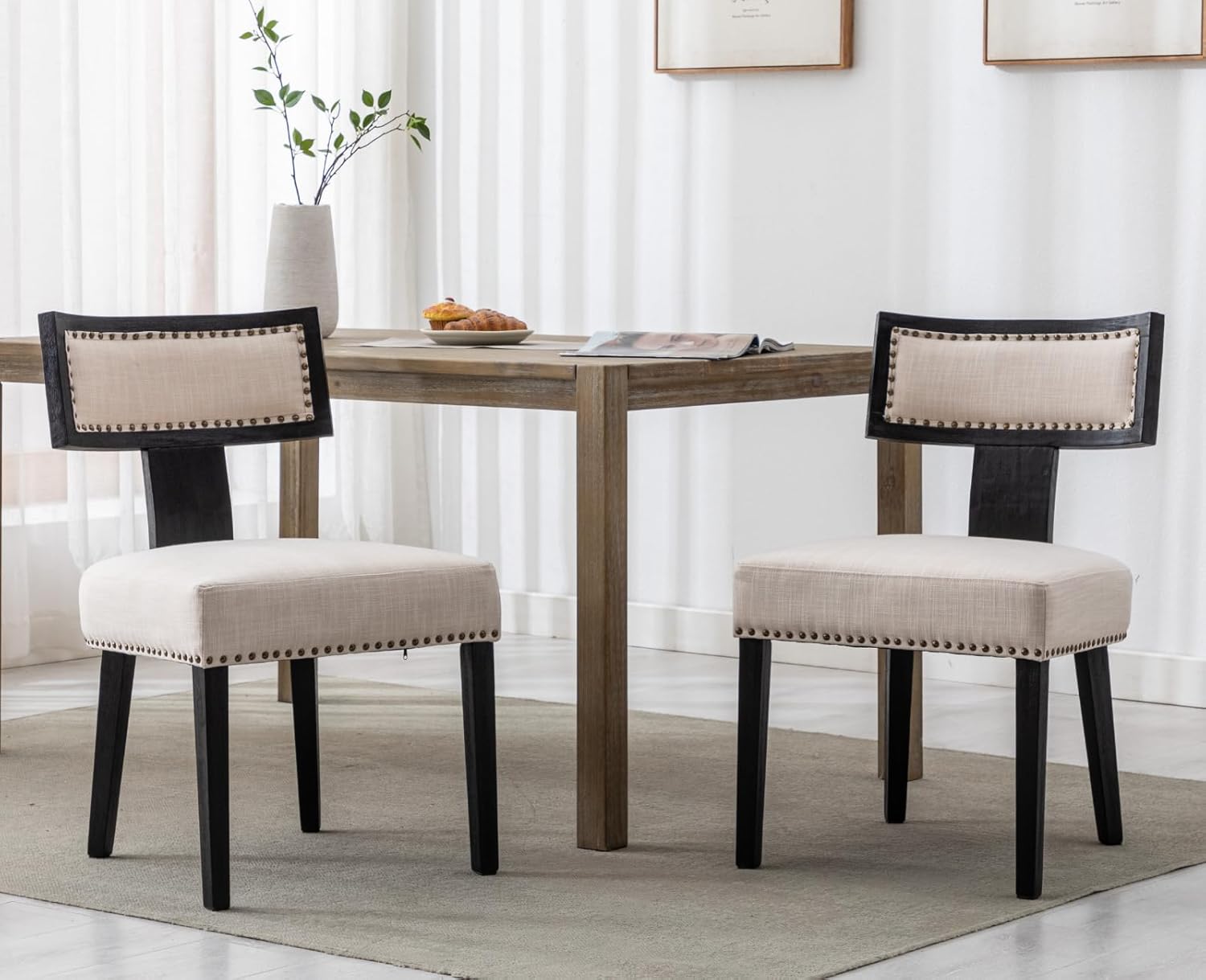 CIMOTA Sillas de comedor tapizadas, sillas de cocina y comedor, silla auxiliar moderna de mediados de siglo sin brazos con marco de madera negra