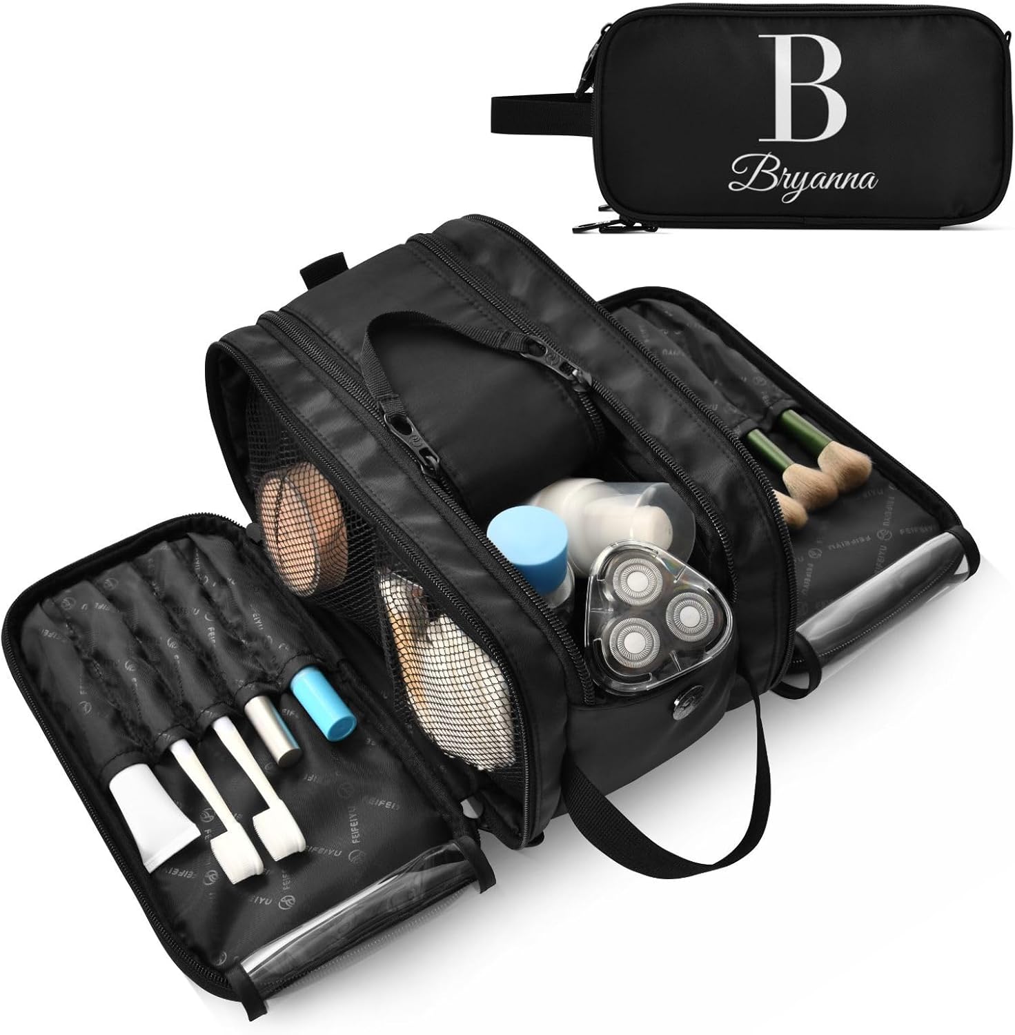 Bolsa de maquillaje personalizada verde claro, bolsa de aseo de gran capacidad, bolsa de cosméticos para viajes, bolsa de cepillo de ducha para