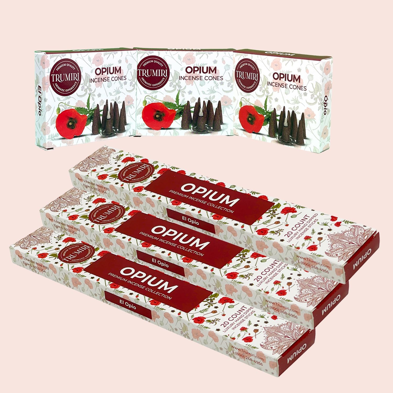 Paquete combinado de varillas de incienso y conos de incienso perfumados de opio, 60 varillas de incienso + 30 conos de insencia, incienso, conos de