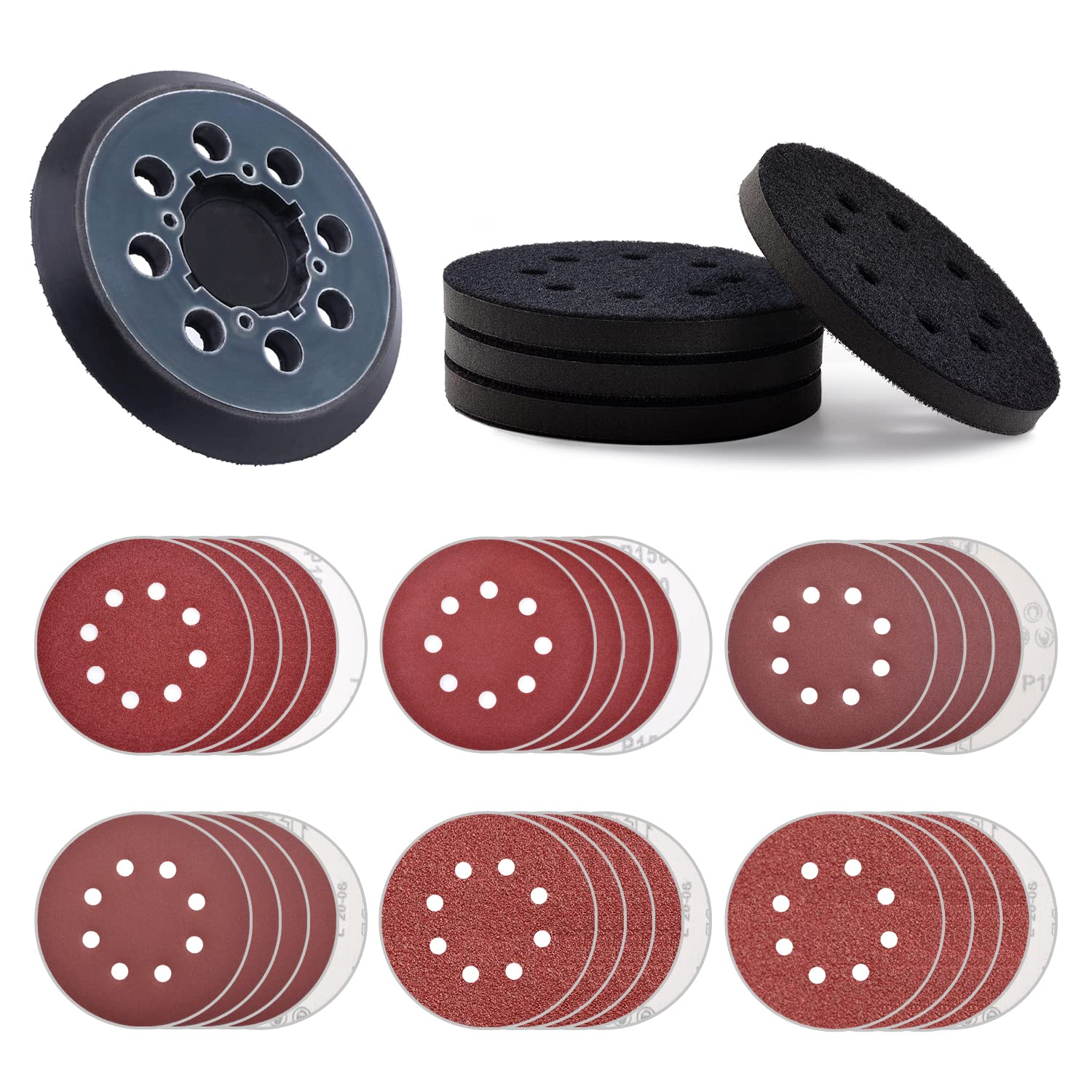 Almohadilla de repuesto de lijadora orbital aleatoria DeWalt DWE64236423K, DWE64216421K, DCW210B de 5 pulgadas con 8 agujeros de espuma de gancho y