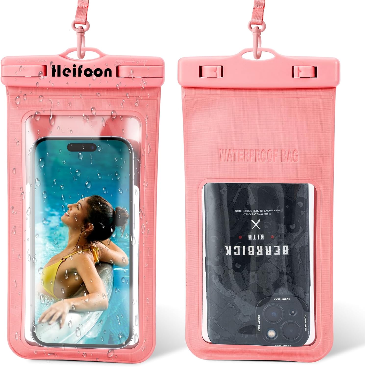 Heifoon Funda impermeable universal para teléfono celular con cordón para iPhone 15 14 13 12 Pro Max Xs Max XR X 8 7 6S Plus SE, Galaxy S22 S21 S20