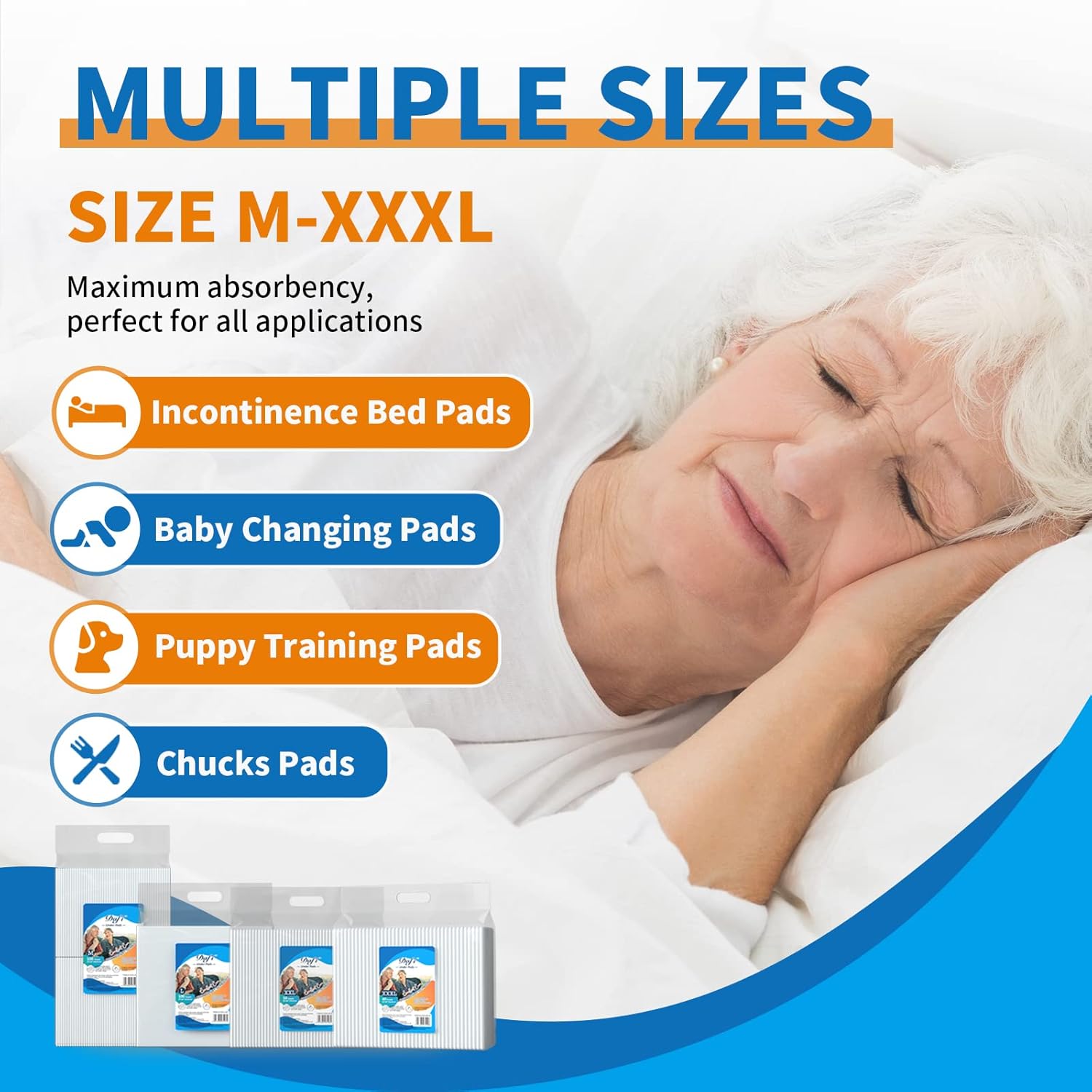 DAFI Disposable Bed Pads Large 24x 24(100 Count) Adult Incontinence Underpads, Effective Odor Control Pee Pads, Chucks Pads, Super Absorbent