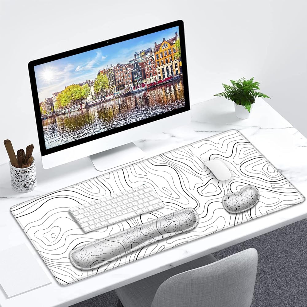 Juego de alfombrillas para mouse y teclado, alfombrilla de mouse extendida para juegos + soporte para reposamuñecas para teclado, espuma