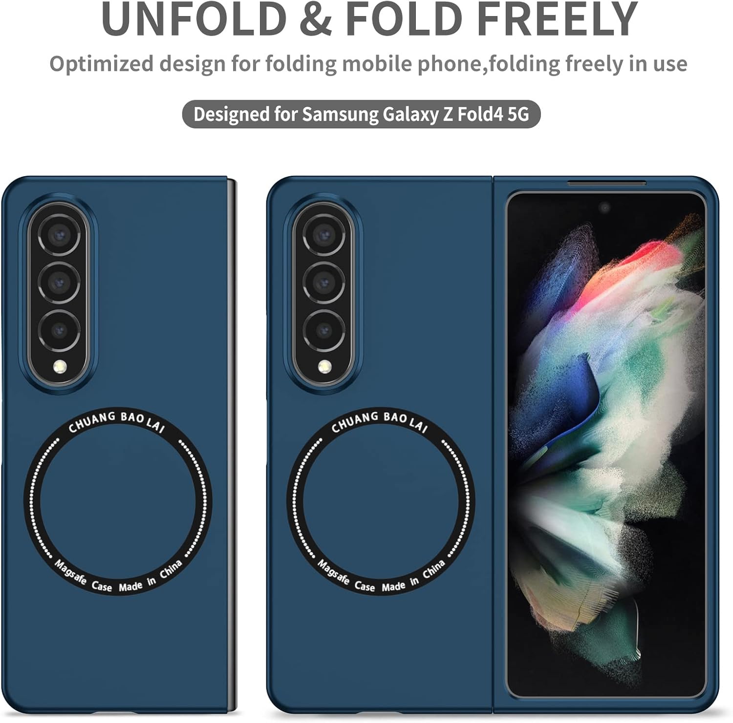 Ephoou Funda de teléfono para Samsung Galaxy Z Fold4 compatible con MagSafe, protección de doble capa de grado militar, a prueba de golpes con funda