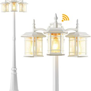 VIANIS Lámpara inteligente con sensor de atardecer a amanecer, 1 paquete de lámpara de camino de aluminio blanco con enchufe E26, 3 x 100 W máx VIANIS Lámpara inteligente con sensor de atardecer a amanecer, 1 paquete de lámpara de camino de aluminio blanco con enchufe E26, 3 x 100 W máx