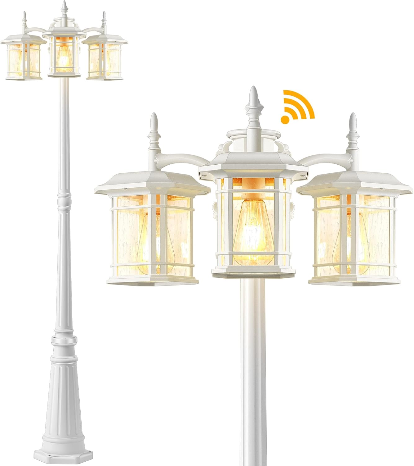 VIANIS Lámpara inteligente con sensor de atardecer a amanecer, 1 paquete de lámpara de camino de aluminio blanco con enchufe E26, 3 x 100 W máx