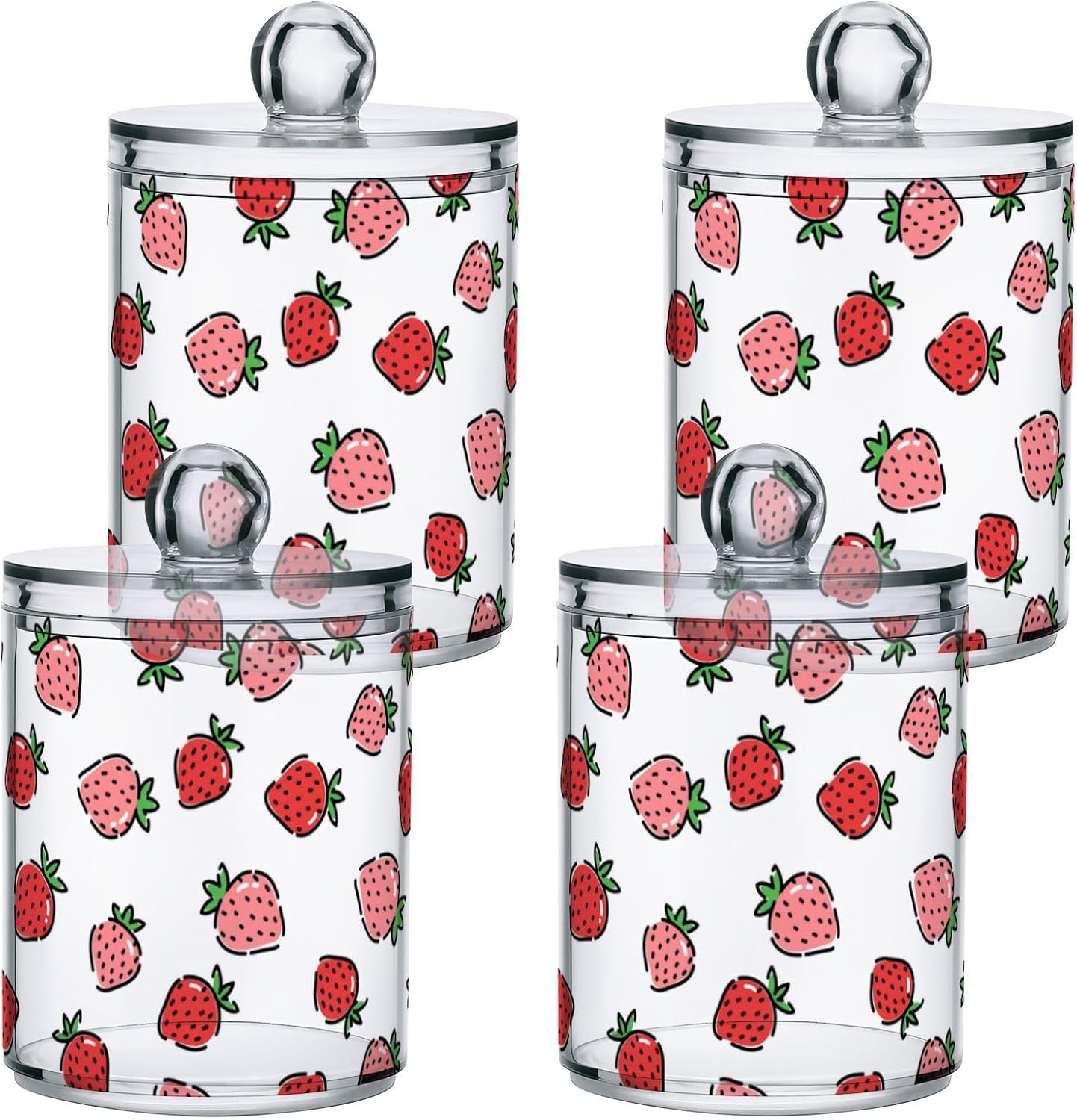 Paquete de 2 dispensadores de fresas para bolas de algodón, hisopos de algodón, juego de tarros de boticario de plástico para baño, organización de